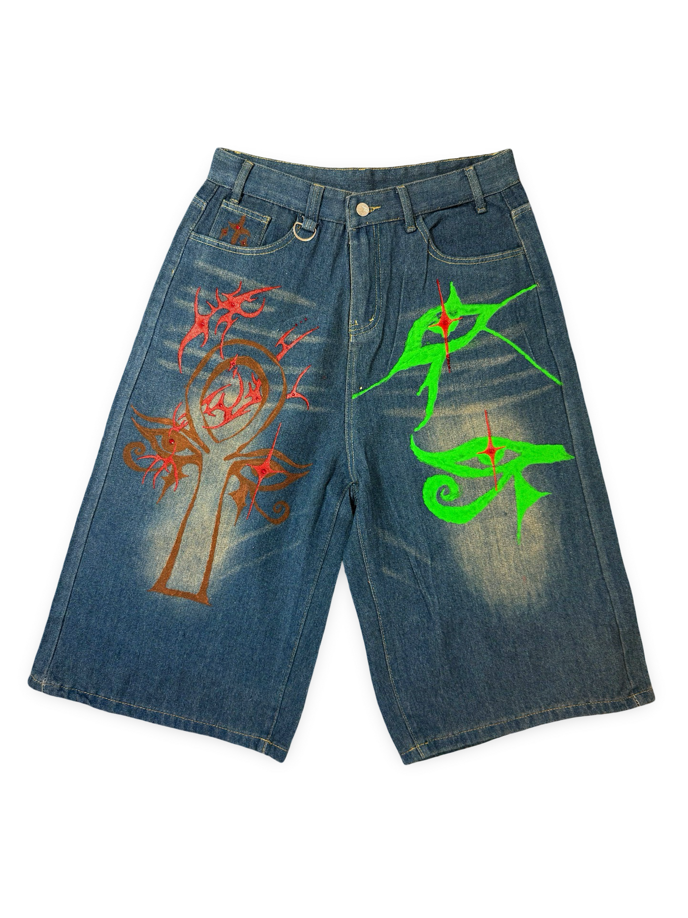 Recovered Artifact No. 669 — Egyptian-Cybersigilism Denim Jorts