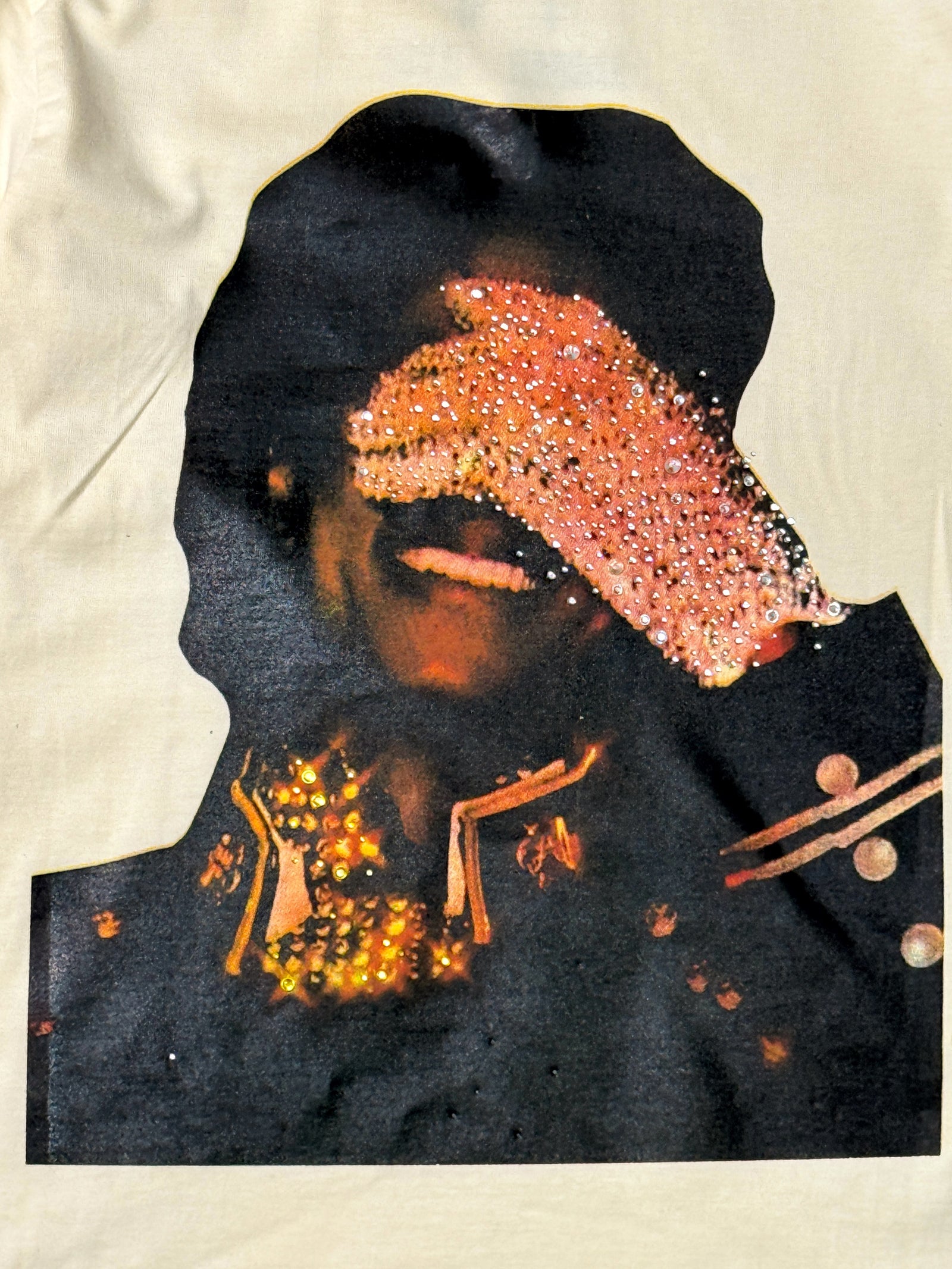 SAINT OZ x IAMHAPPY LA COLLAB — MJ Rhinestone Silence Tee (CREAM) SIZE SMALL