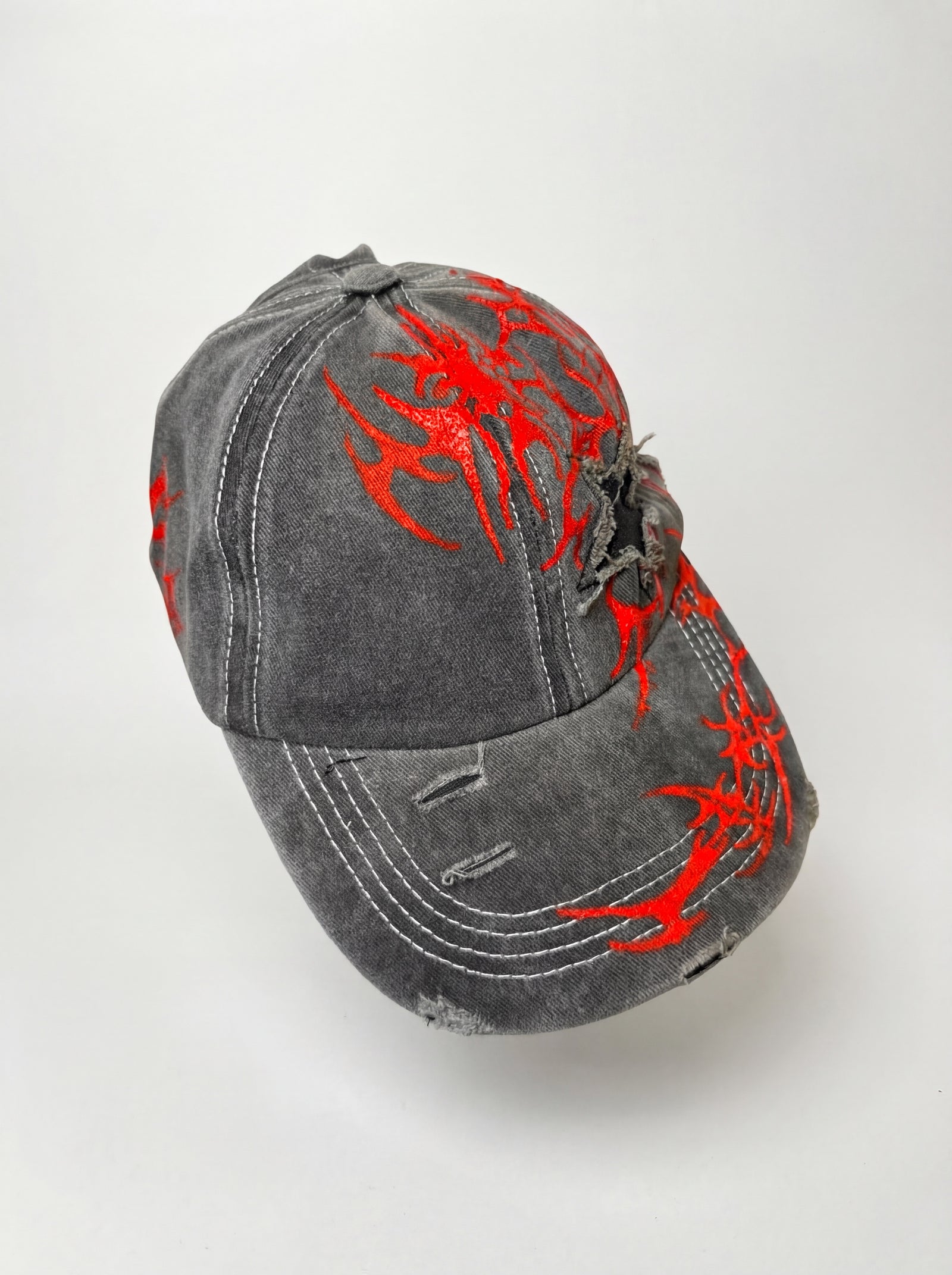 Recovered Artifact No. 034 — DISTRESSED RED SIGIL CAP — HAND-PAINTED