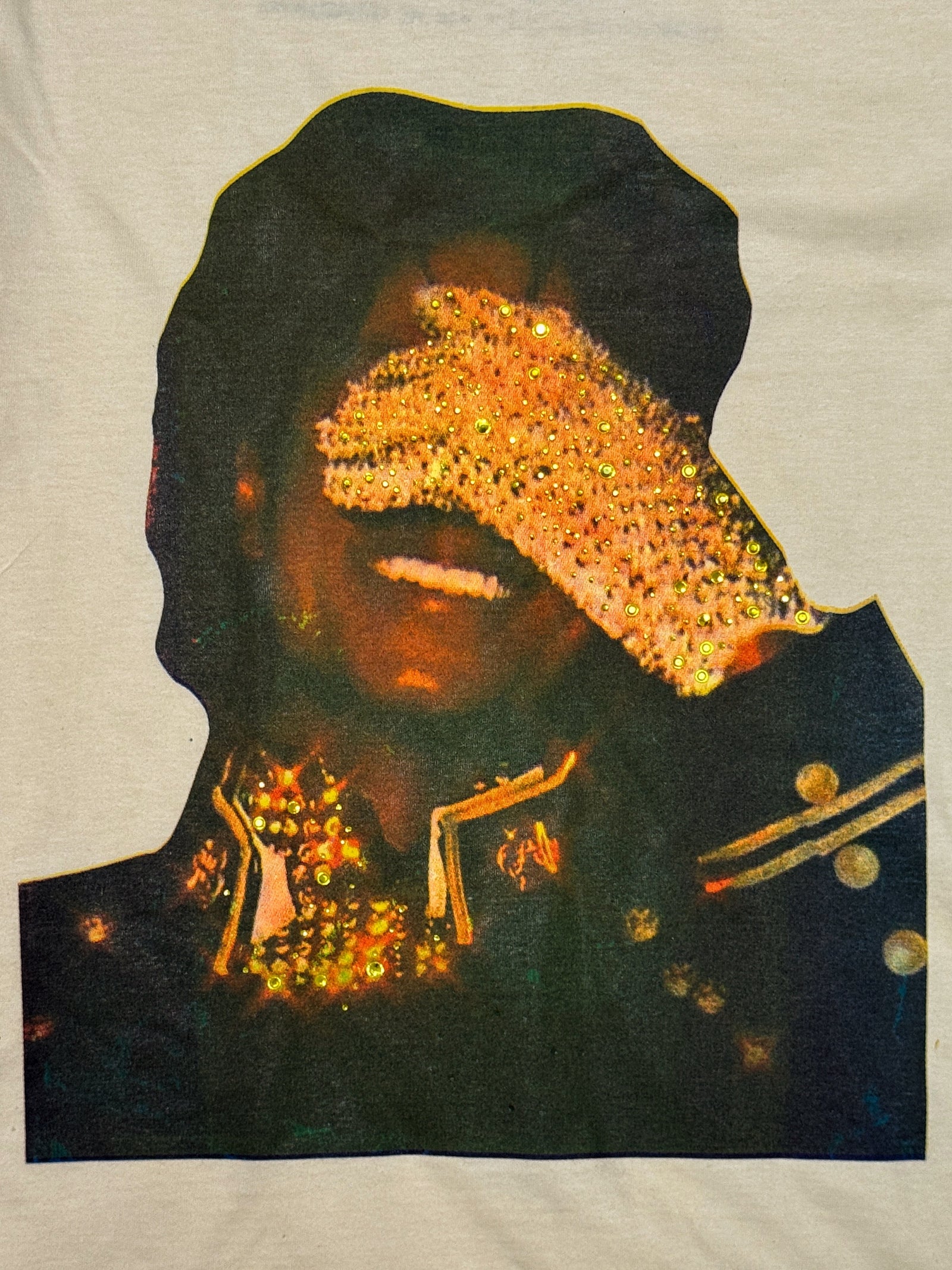 SAINT OZ x IAMHAPPY LA COLLAB — MJ Rhinestone Silence Tee (CREAM) SIZE MEDIUM