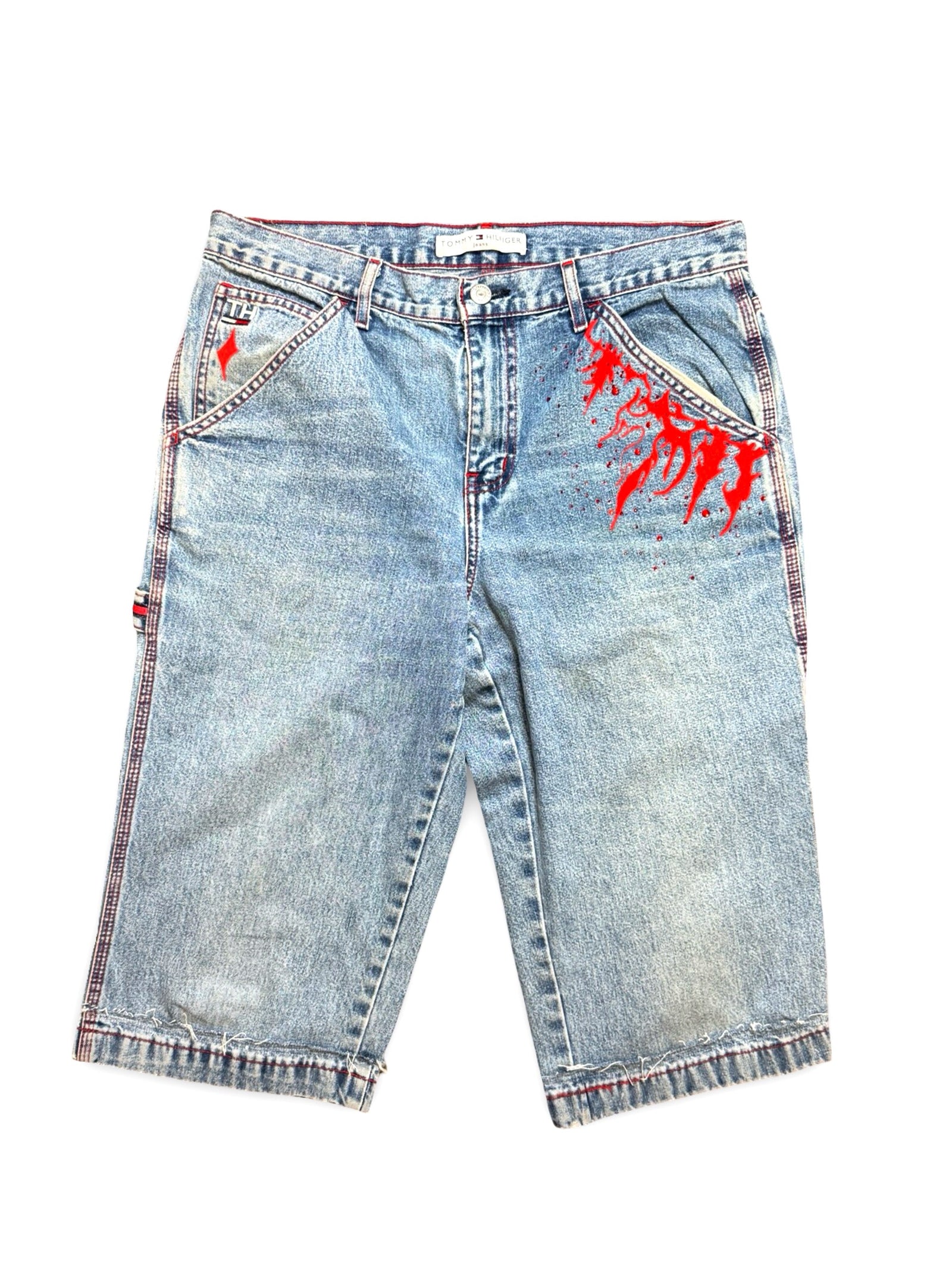 Recovered Artifact No. 066 — RED VEIL JORTS — CUT & SEWN TOMMY HILFIGER (32 W)