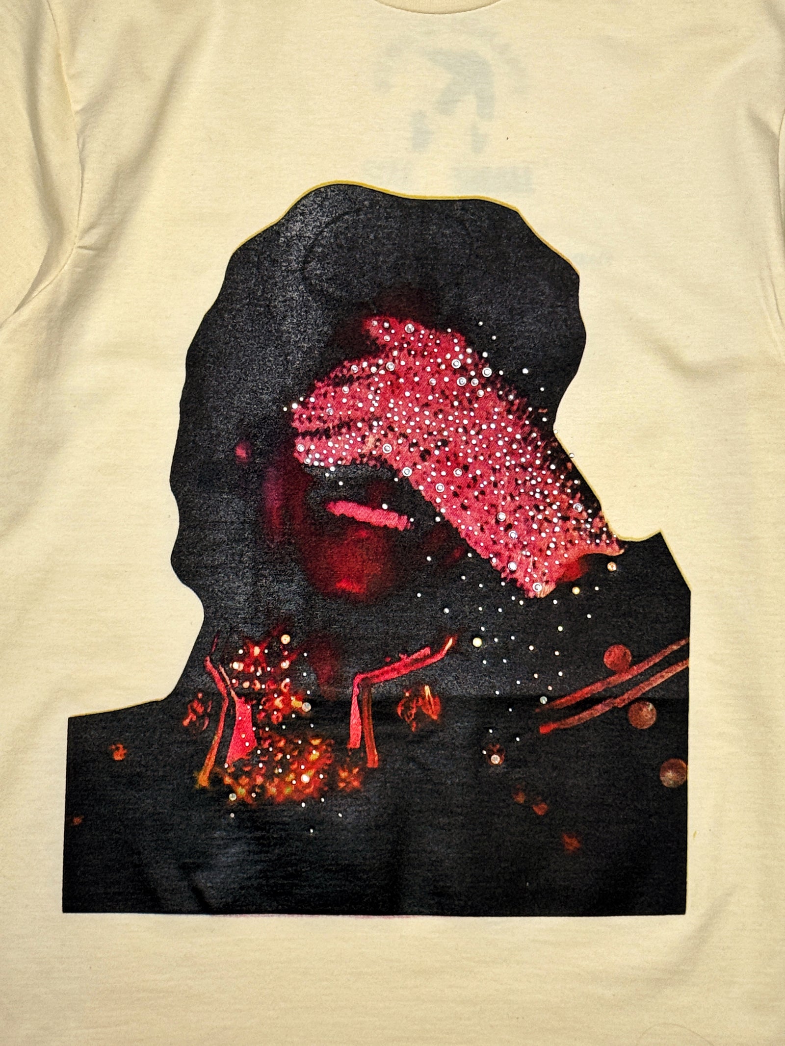 SAINT OZ x IAMHAPPY LA COLLAB — MJ Rhinestone Silence Tee (CREAM) SIZE SMALL