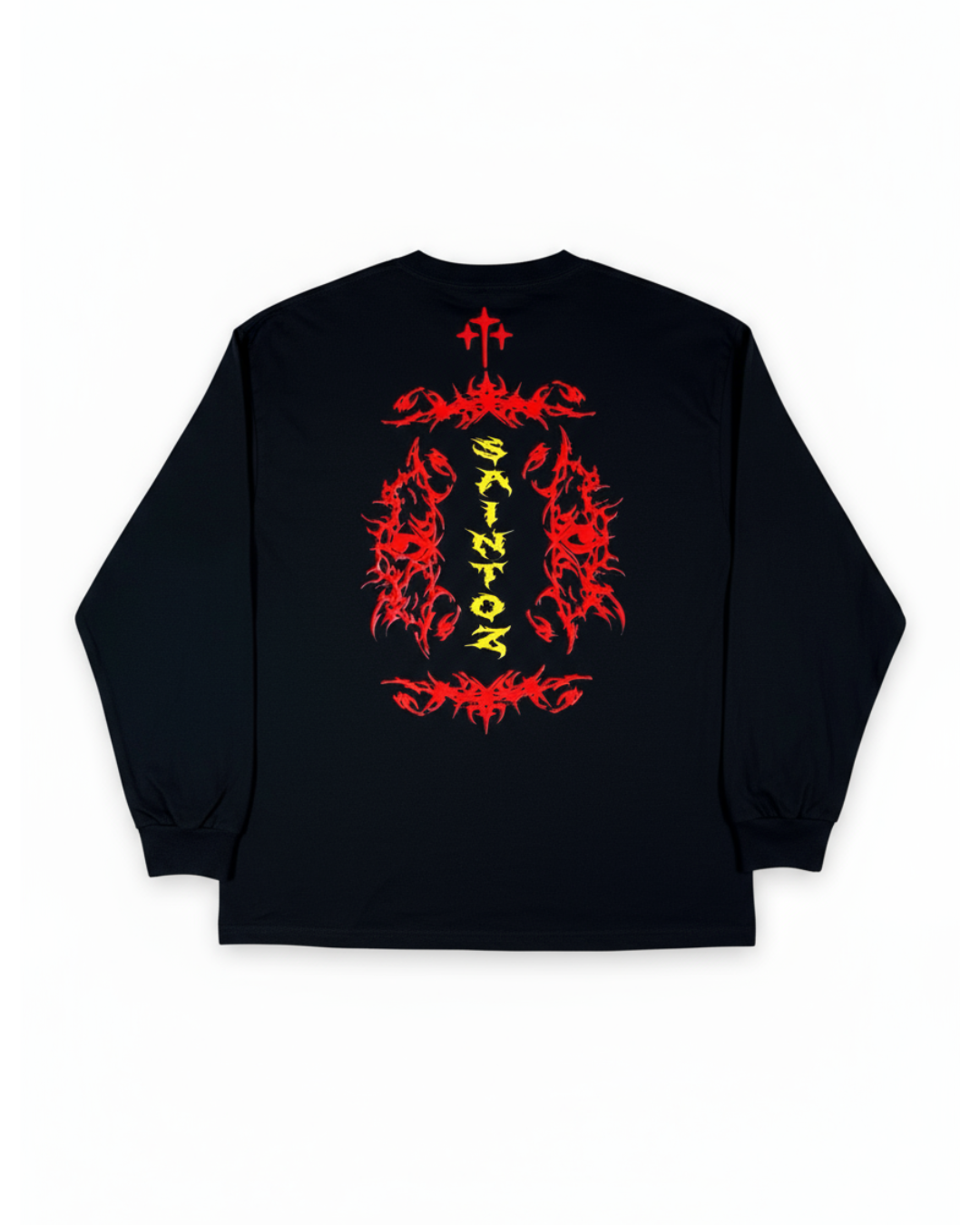 Studio Work No. 056 — TRIBAL FLAME CROSS LONG SLEEVE — BLACK