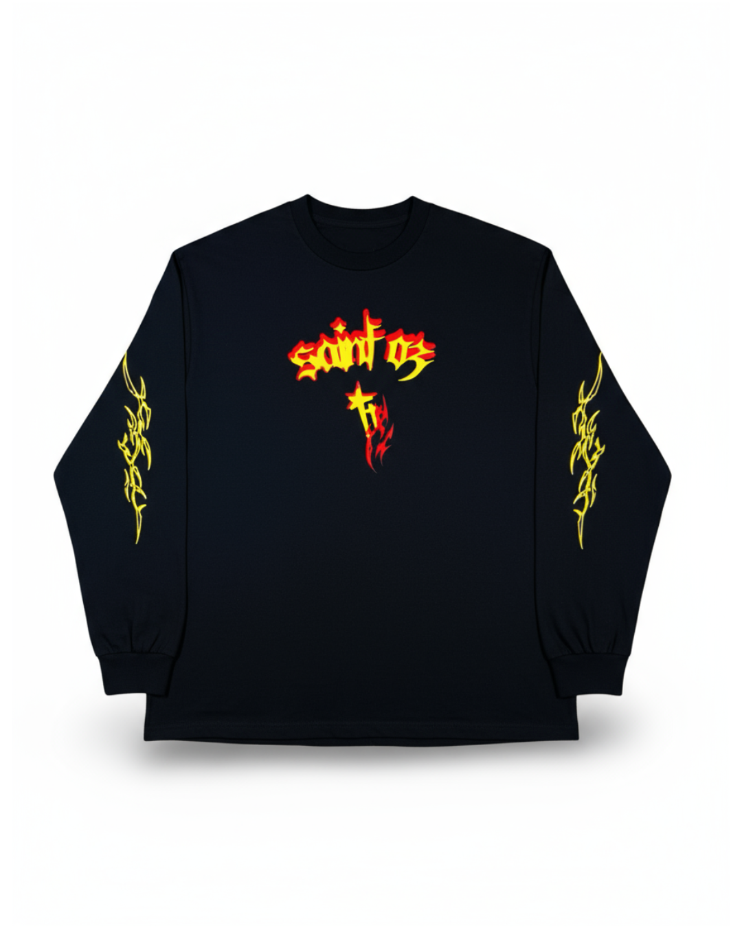 Studio Work No. 056 — TRIBAL FLAME CROSS LONG SLEEVE — BLACK