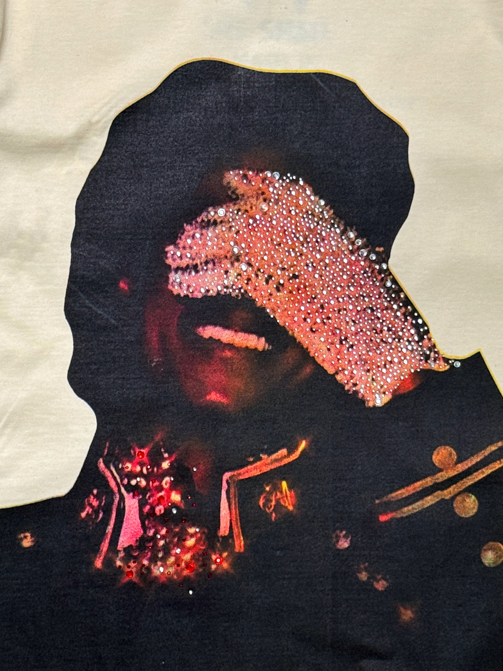 SAINT OZ x IAMHAPPY LA COLLAB — MJ Rhinestone Silence Tee (CREAM) SIZE SMALL