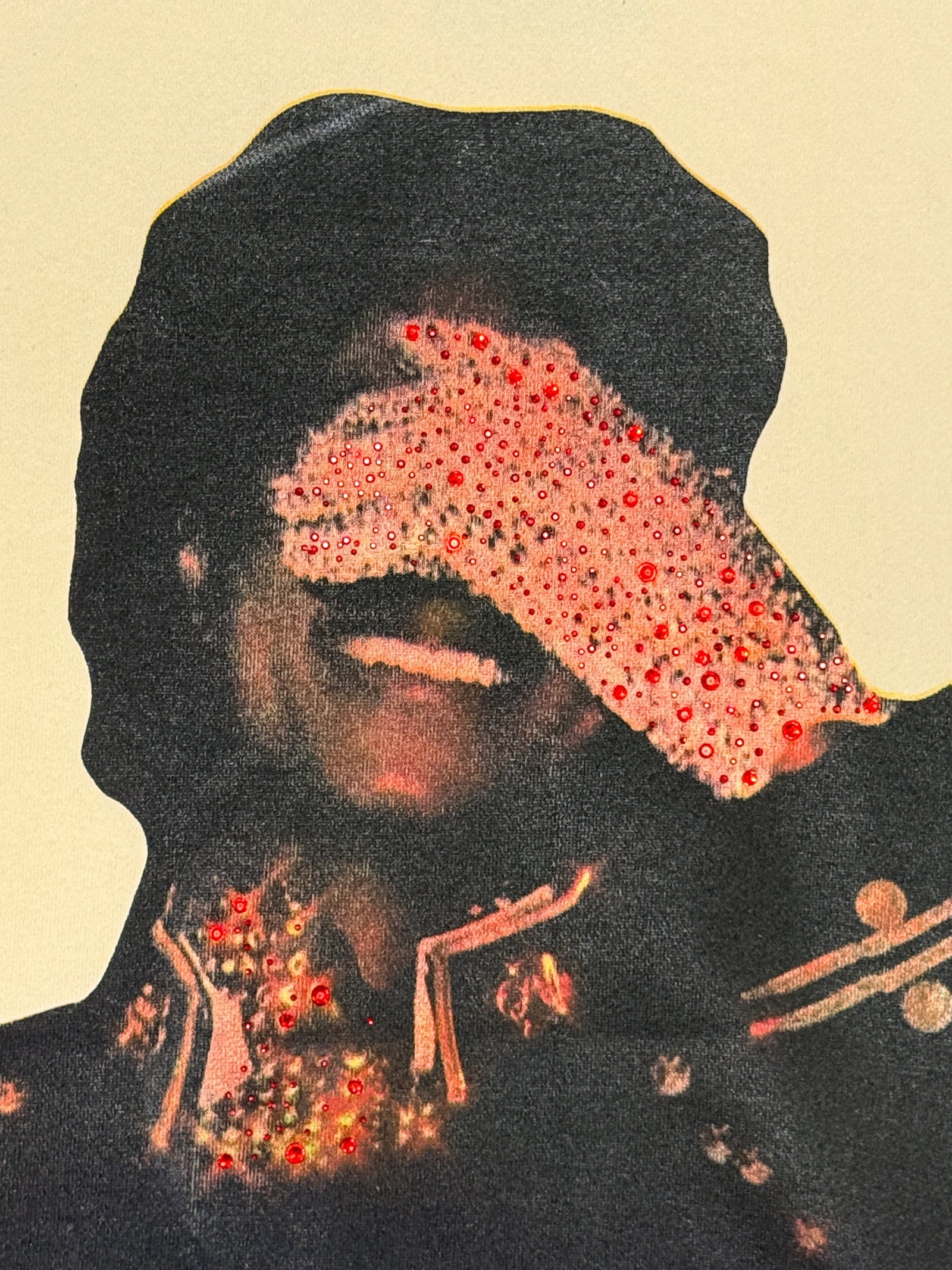 SAINT OZ x IAMHAPPY LA COLLAB — MJ Rhinestone Silence Crewneck (Vintage Cream) SIZE M