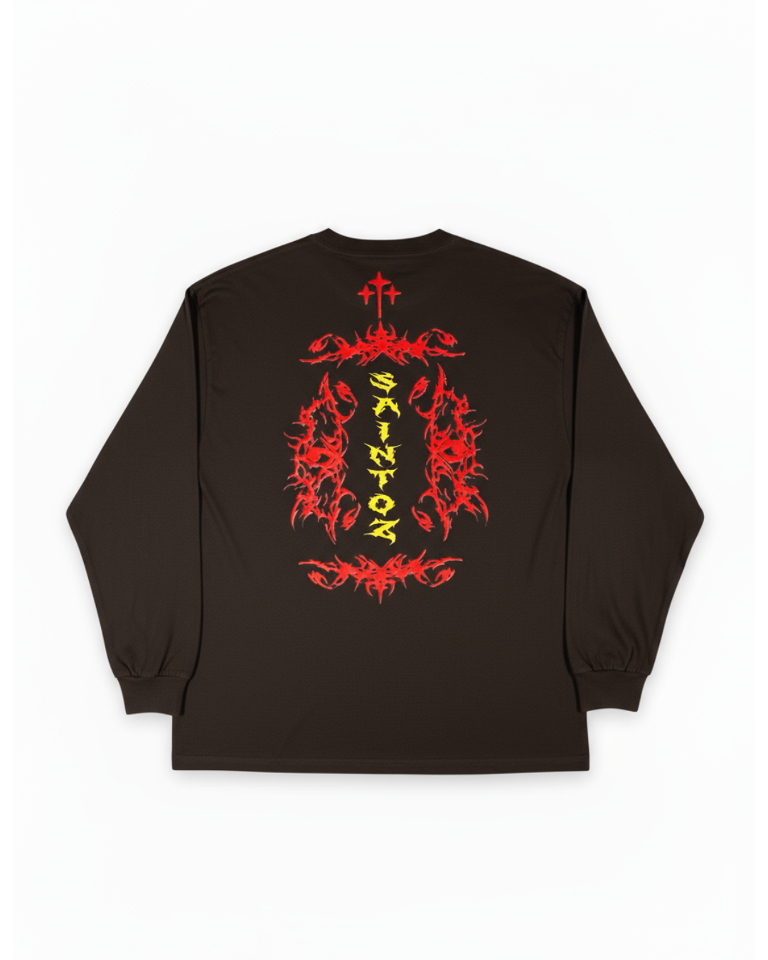 Studio Work No. 039 — TRIBAL FLAME CROSS LONG SLEEVE — BROWN