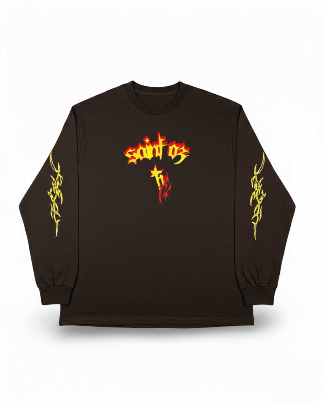 Studio Work No. 039 — TRIBAL FLAME CROSS LONG SLEEVE — BROWN