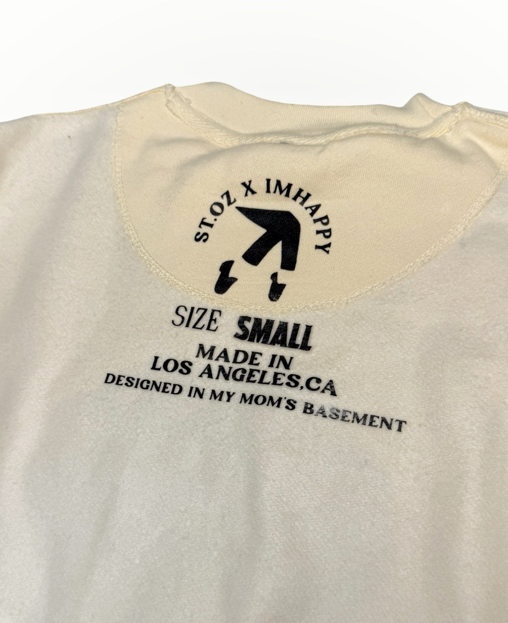 SAINT OZ x IAMHAPPY LA COLLAB — MJ Rhinestone Silence Crewneck (Vintage Cream) SIZE SMALL