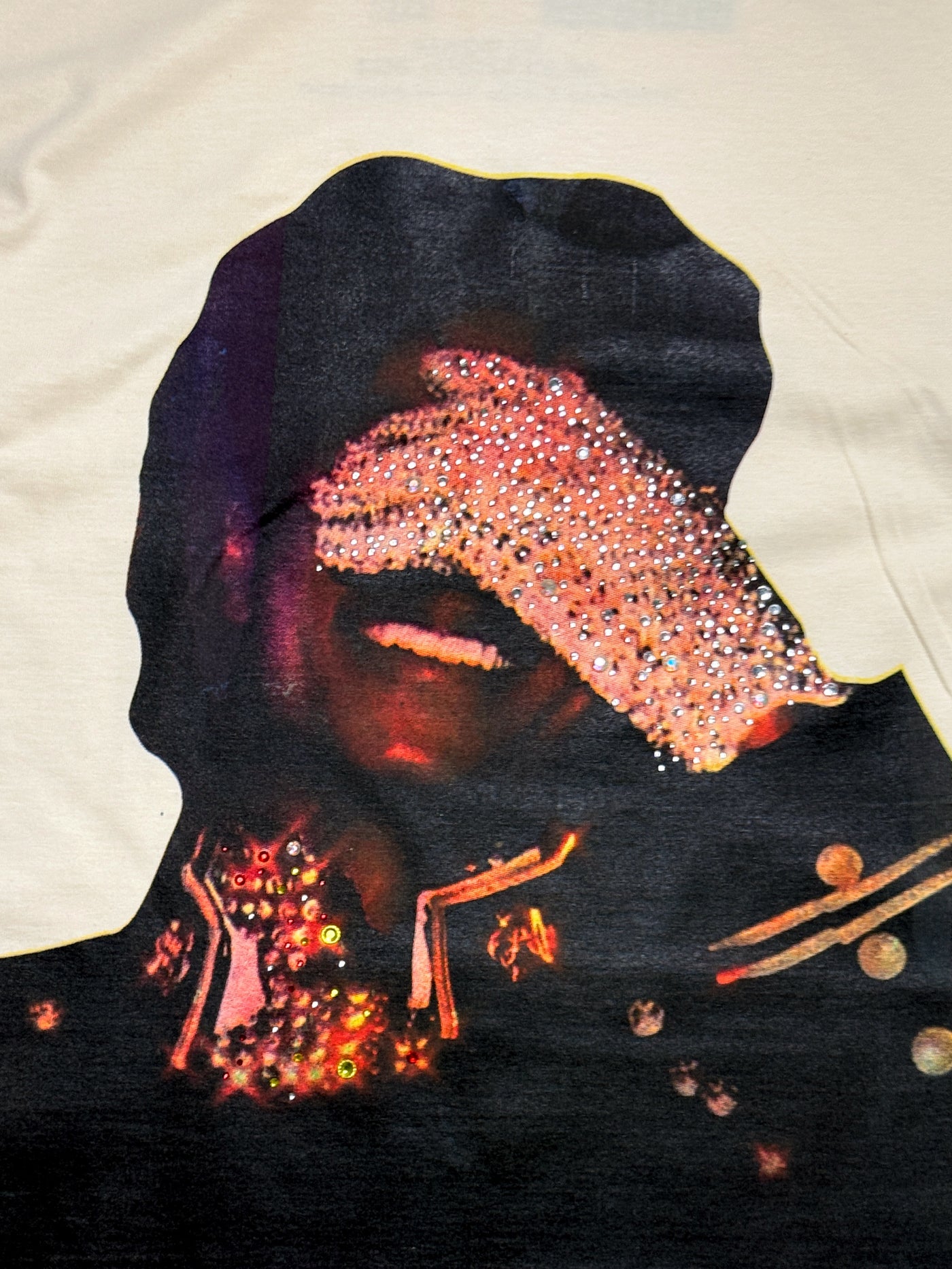 SAINT OZ x IAMHAPPY LA COLLAB — MJ Rhinestone Silence Tee (CREAM) SIZE MEDIUM