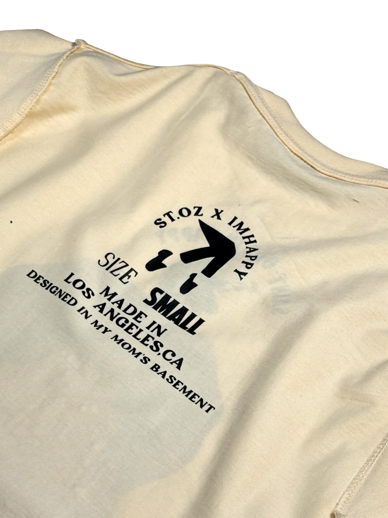 SAINT OZ x IAMHAPPY LA COLLAB — MJ Rhinestone Silence Tee (CREAM) SIZE SMALL