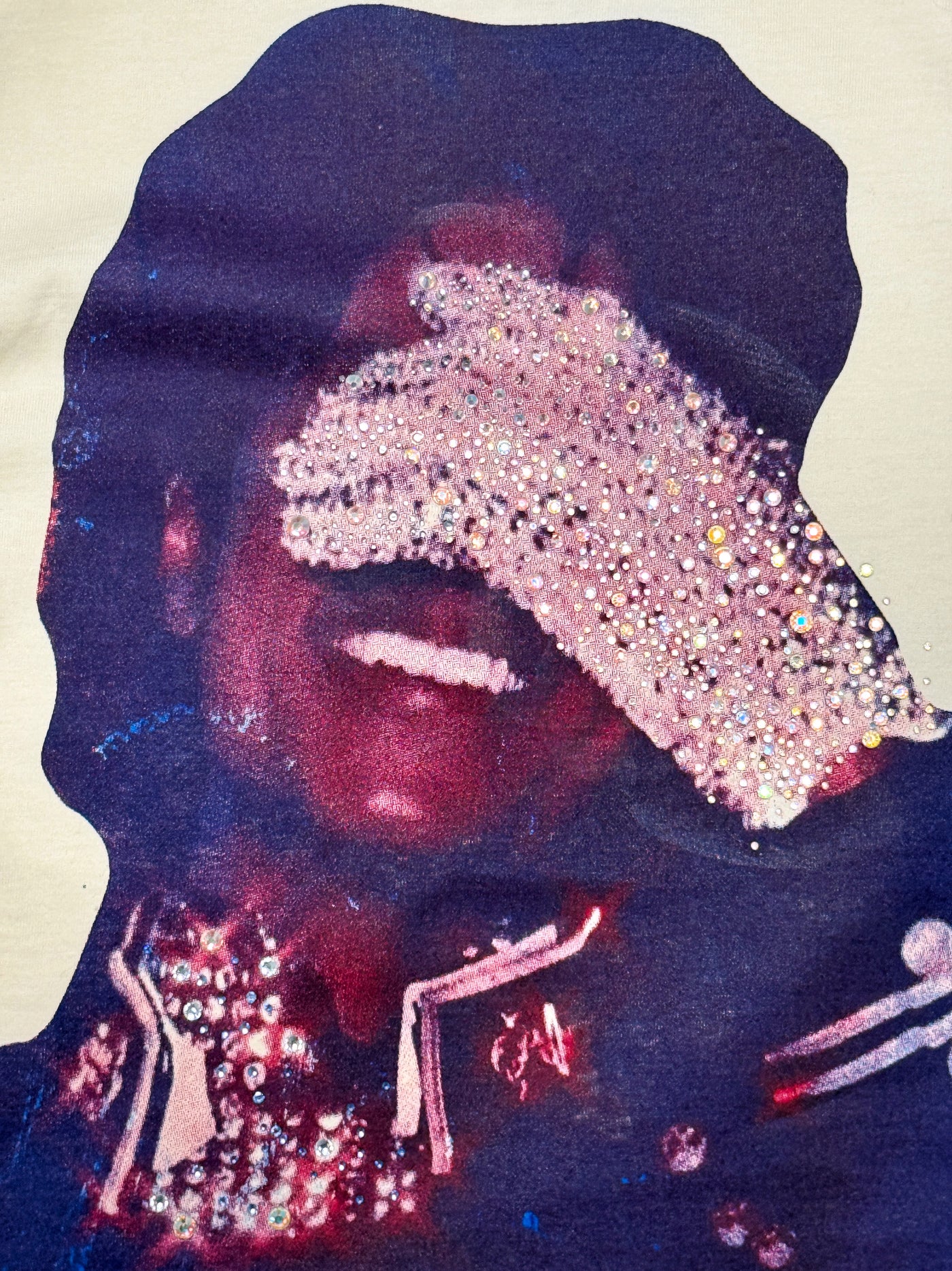 SAINT OZ x IAMHAPPY LA COLLAB — MJ Rhinestone Silence Tee (CREAM) SIZE SMALL