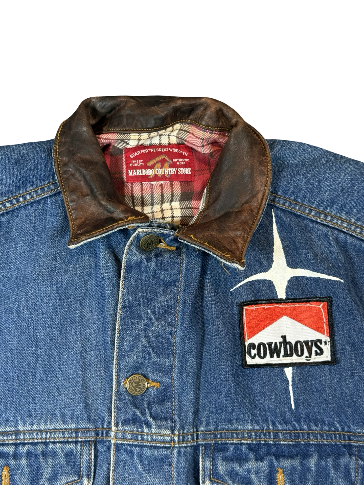 (80s/90s) Recovered Artifact No. 088 — Marlboro Denim Vest w/ Leather Collar (L)