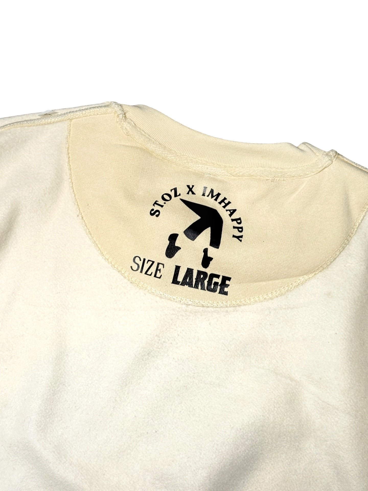 SAINT OZ x IAMHAPPY LA COLLAB — MJ Rhinestone Silence Crewneck (Vintage Cream) SIZE LARGE