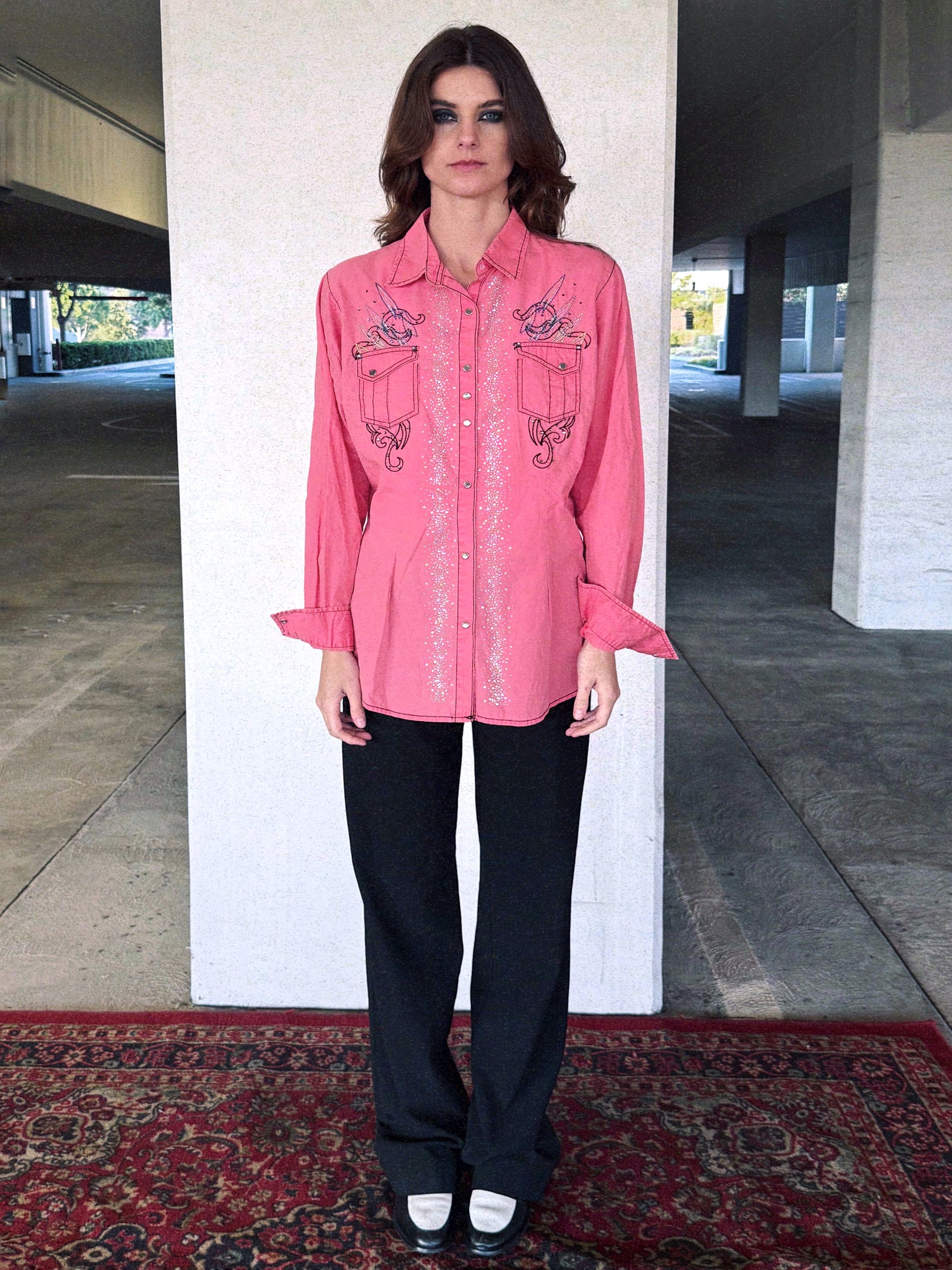 Recovered Artifact No. 447 — Wrangler Rock 47 Pink Western Shirt (L)