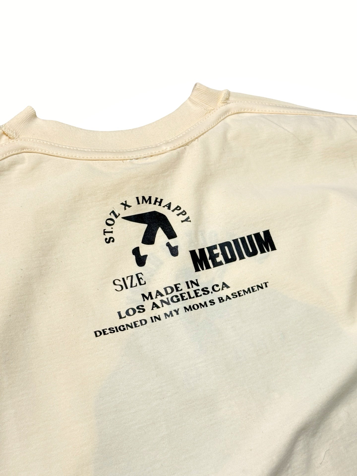 SAINT OZ x IAMHAPPY LA COLLAB — MJ Rhinestone Silence Tee (CREAM) SIZE MEDIUM