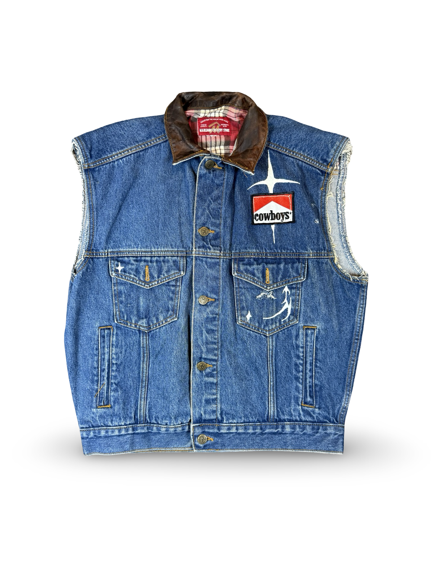 (80s/90s) Recovered Artifact No. 088 — Marlboro Denim Vest w/ Leather Collar (L)