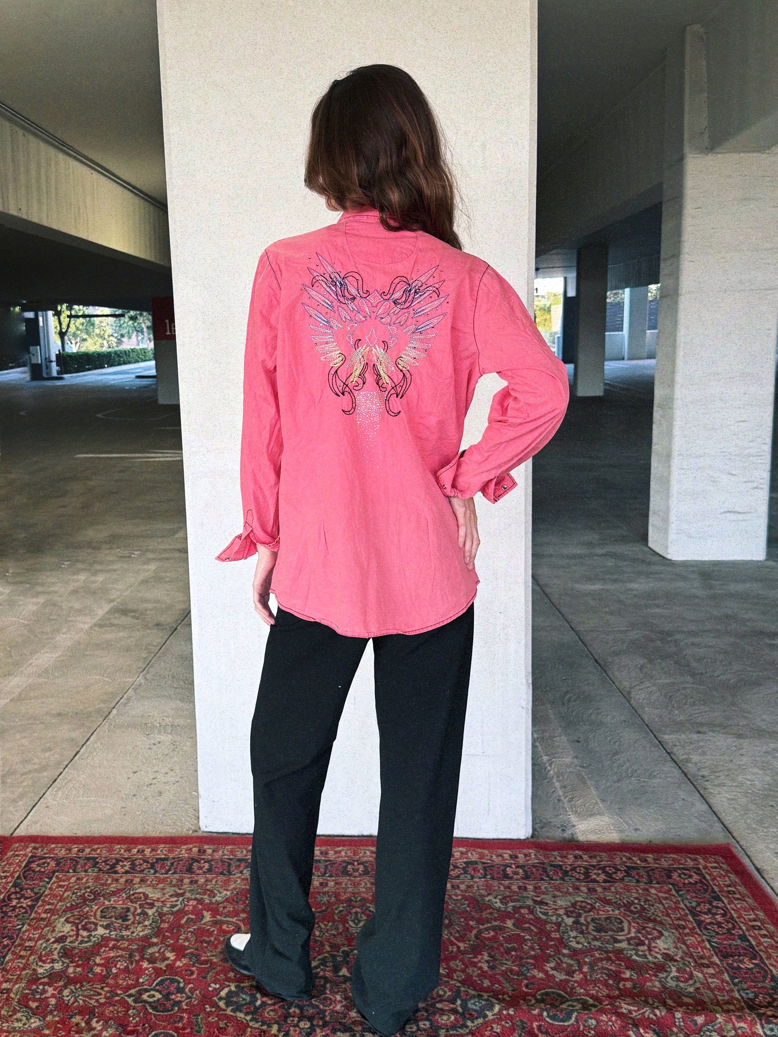 Recovered Artifact No. 447 — Wrangler Rock 47 Pink Western Shirt (L)