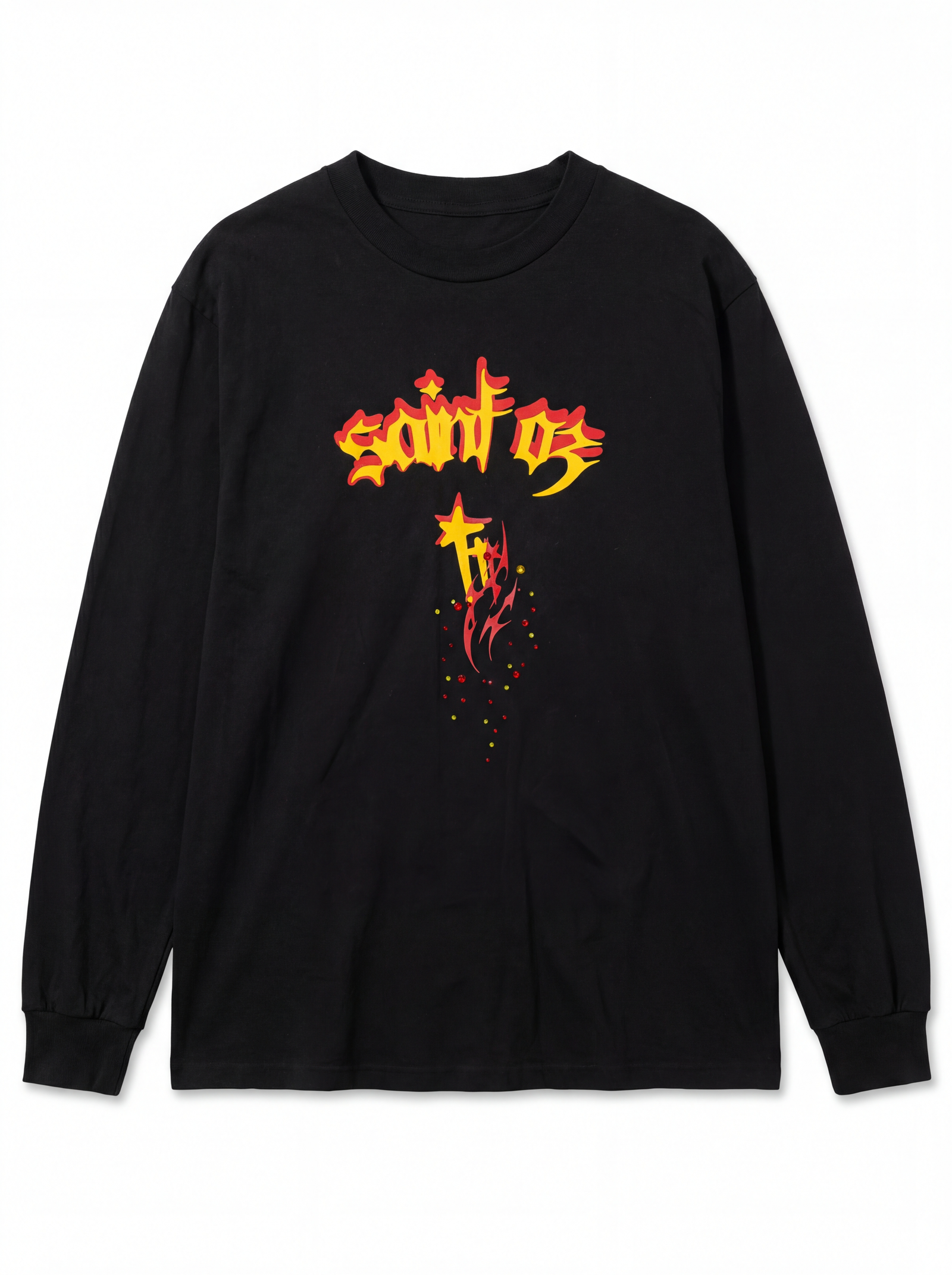 Studio Work No. 021 — TRIBAL FLAME CROSS PEARL LONG SLEEVE — BLACK