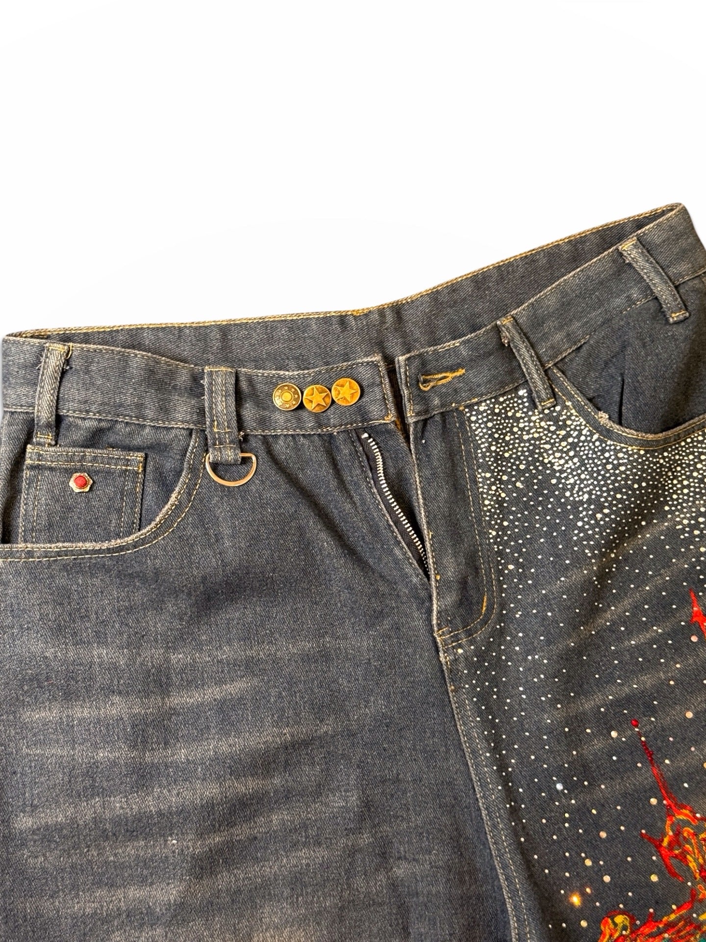 Recovered Artifact No. 037 — FLAREFORGE RHINESTONE JORTS — (SIZE 32)