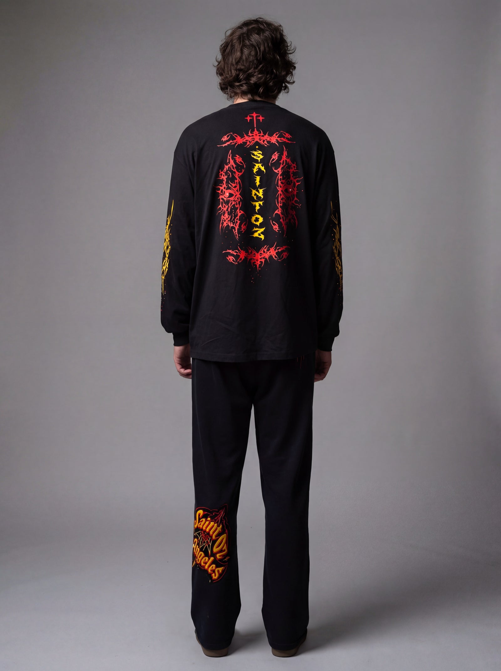 Studio Work No. 021 — TRIBAL FLAME CROSS PEARL LONG SLEEVE — BLACK