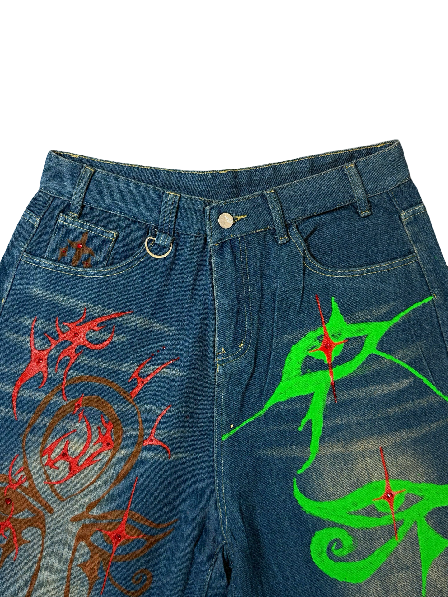 Recovered Artifact No. 669 — Egyptian-Cybersigilism Denim Jorts