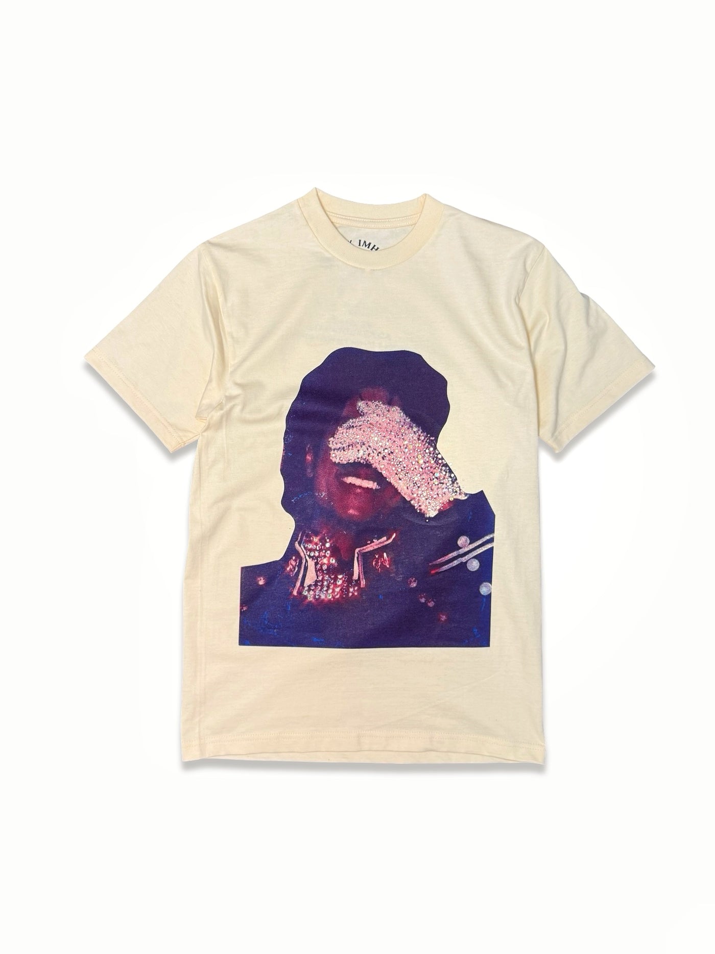 SAINT OZ x IAMHAPPY LA COLLAB — MJ Rhinestone Silence Tee (CREAM) SIZE SMALL