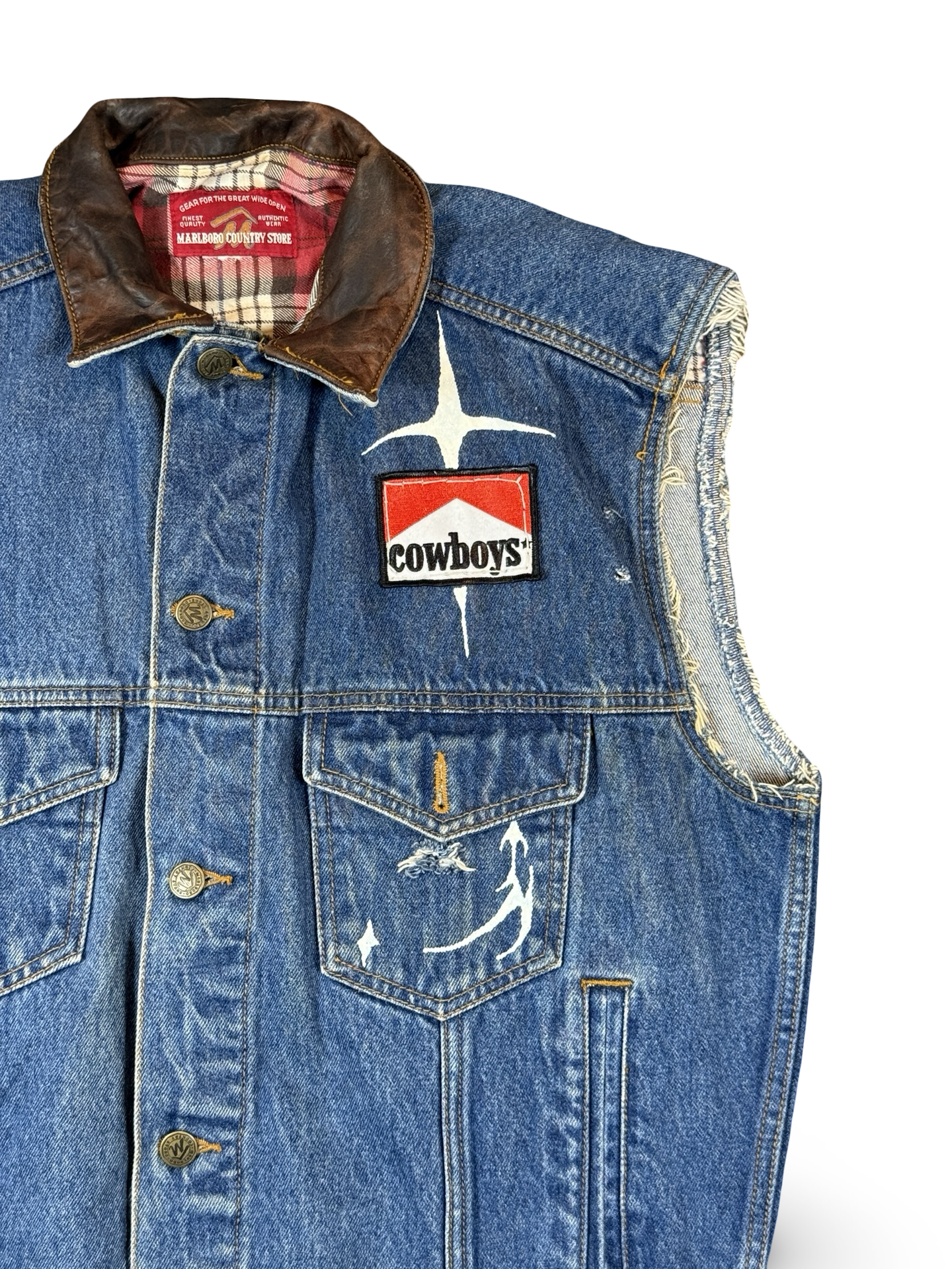 (80s/90s) Recovered Artifact No. 088 — Marlboro Denim Vest w/ Leather Collar (L)