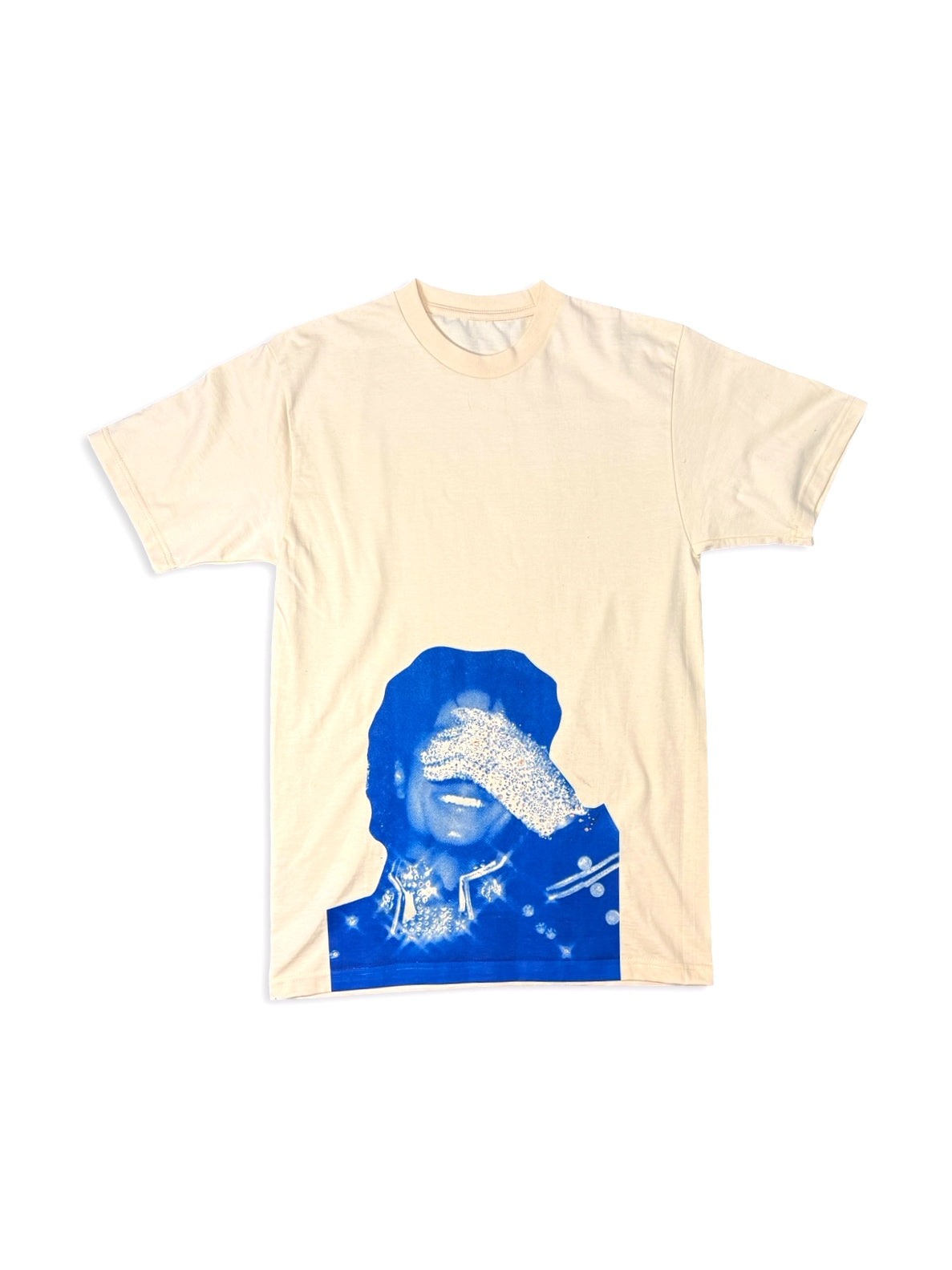 SAINT OZ x IAMHAPPY LA COLLAB — MJ Rhinestone Silence Tee (CREAM) SIZE MEDIUM