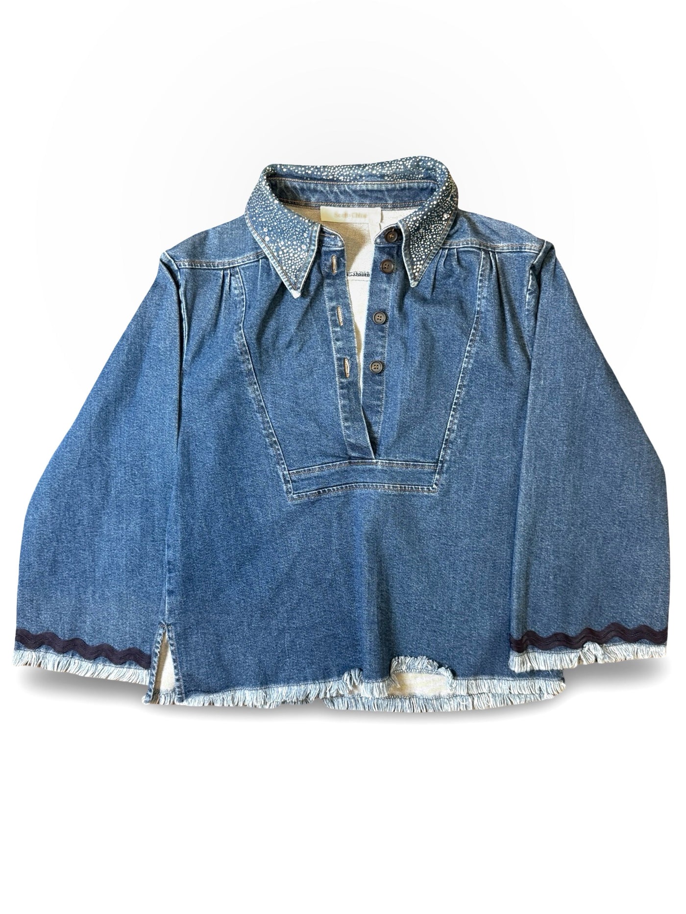 Recovered Artifact No. 044 — CRYSTAL COLLAR DENIM TOP — 1 OF 1 (SEE BY CHLOÉ REWORK) (WMNS M)