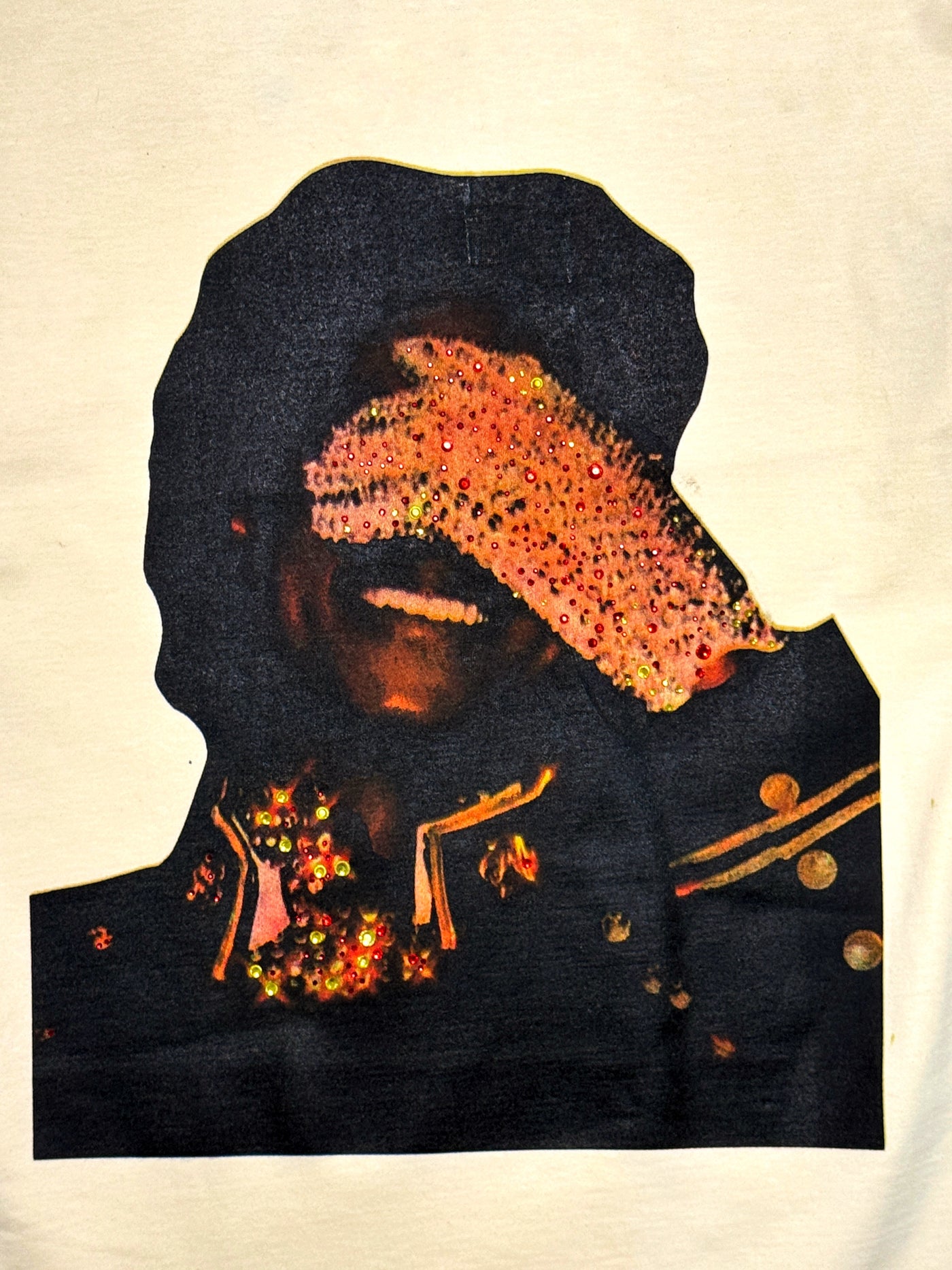 SAINT OZ x IAMHAPPY LA COLLAB — MJ Rhinestone Silence Tee (CREAM) SIZE MEDIUM