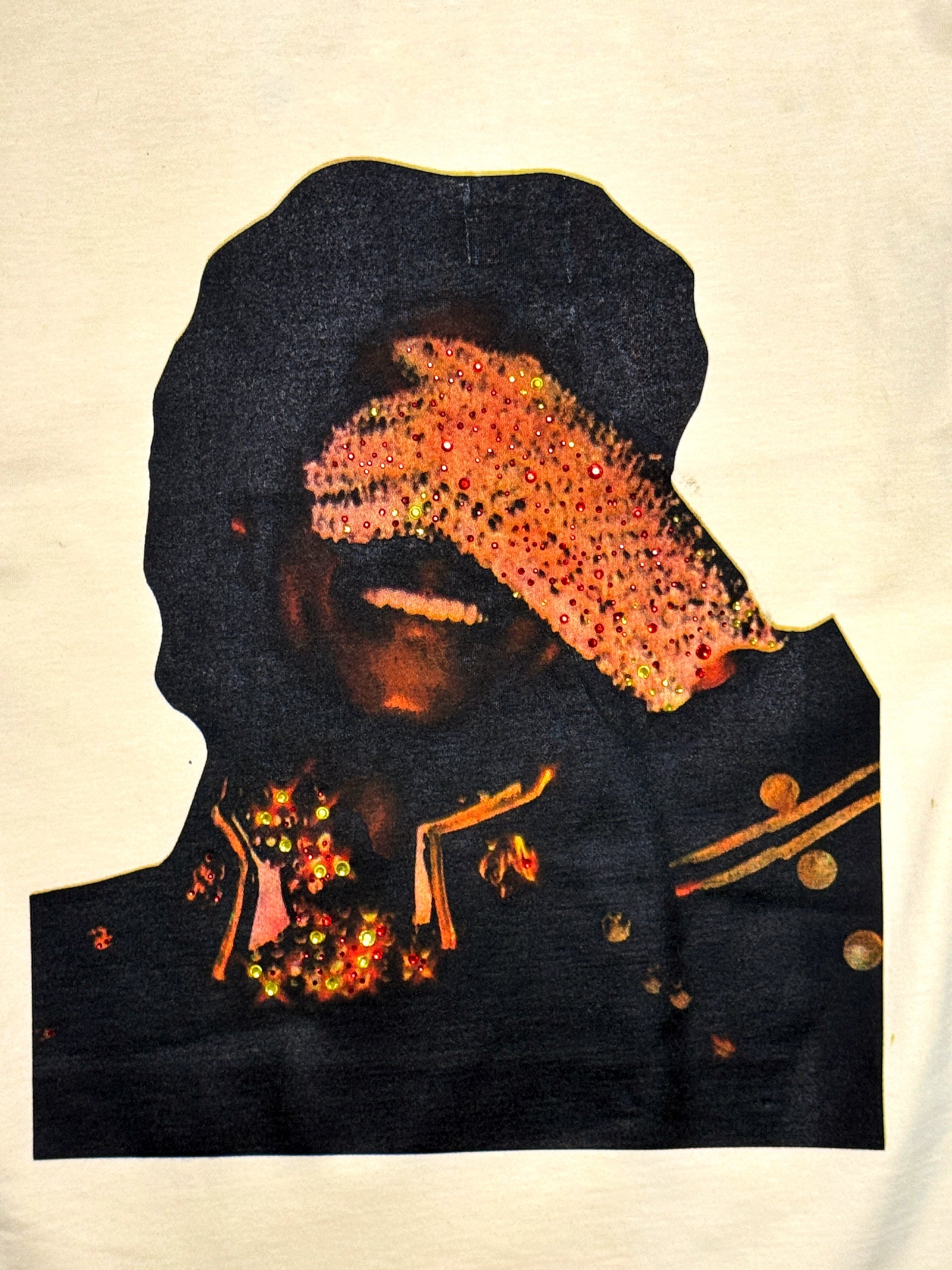 SAINT OZ x IAMHAPPY LA COLLAB — MJ Rhinestone Silence Tee (CREAM) SIZE MEDIUM