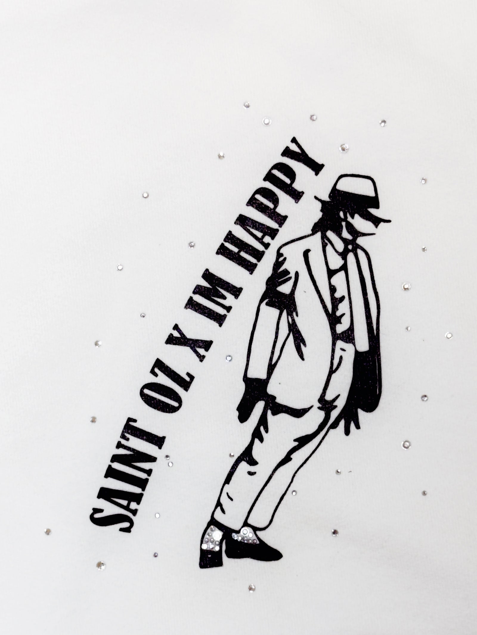 SAINT OZ x IAMHAPPY LA COLLAB — MJ Rhinestone Hoodie (Pure White) SIZE LARGE