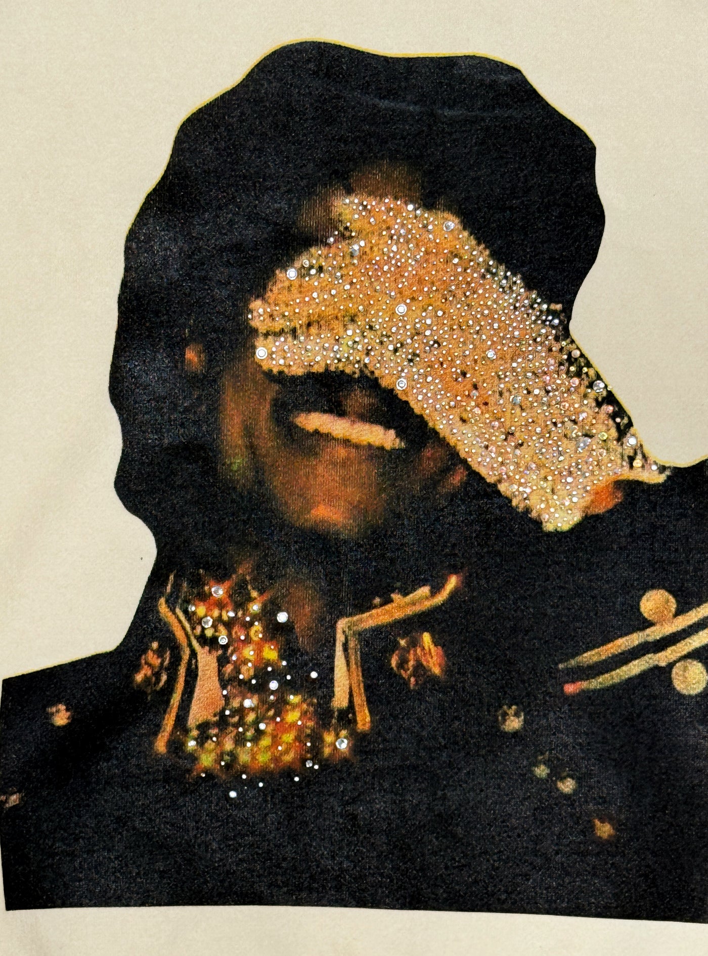 SAINT OZ x IAMHAPPY LA COLLAB — MJ Rhinestone Silence Crewneck (Vintage Cream) SIZE LARGE