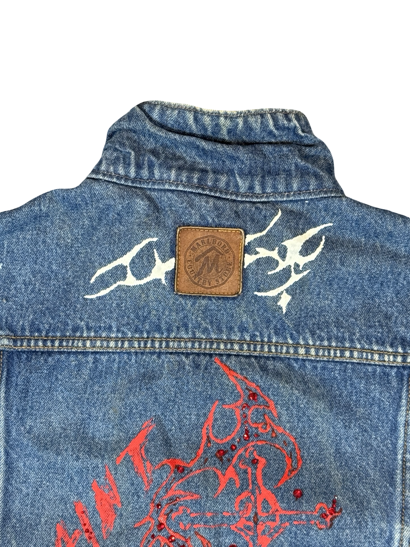(80s/90s) Recovered Artifact No. 088 — Marlboro Denim Vest w/ Leather Collar (L)