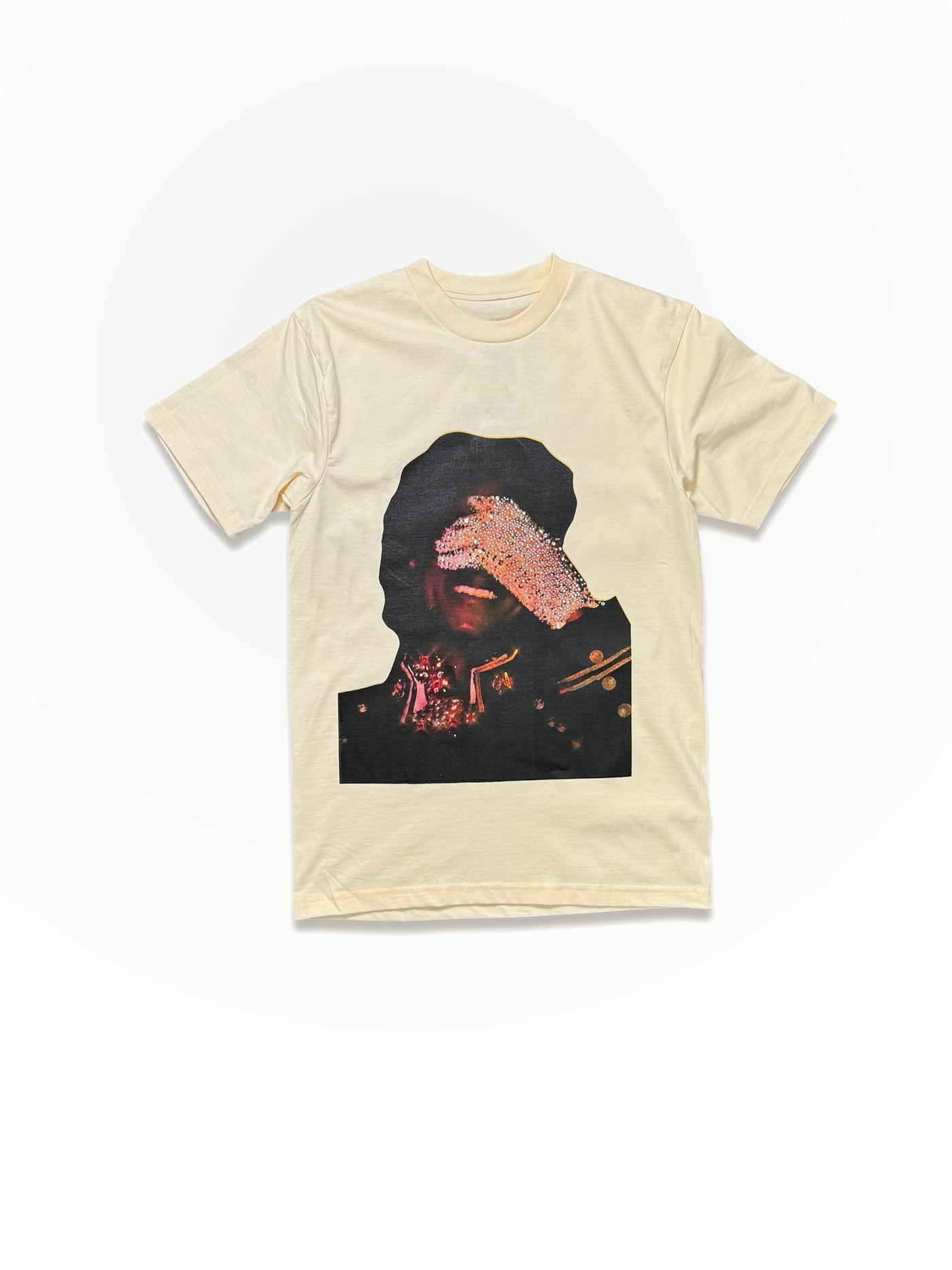 SAINT OZ x IAMHAPPY LA COLLAB — MJ Rhinestone Silence Tee (CREAM) SIZE SMALL