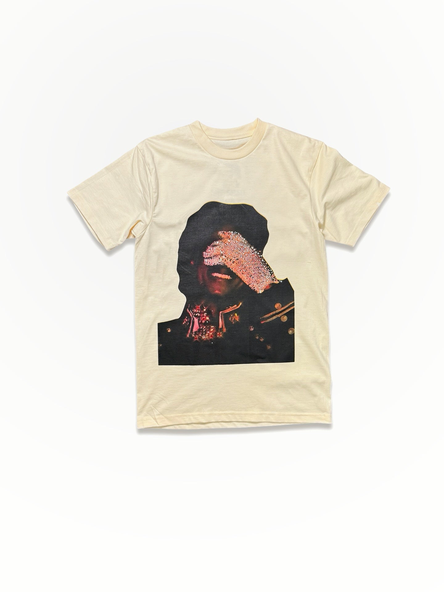 SAINT OZ x IAMHAPPY LA COLLAB — MJ Rhinestone Silence Tee (CREAM) SIZE SMALL