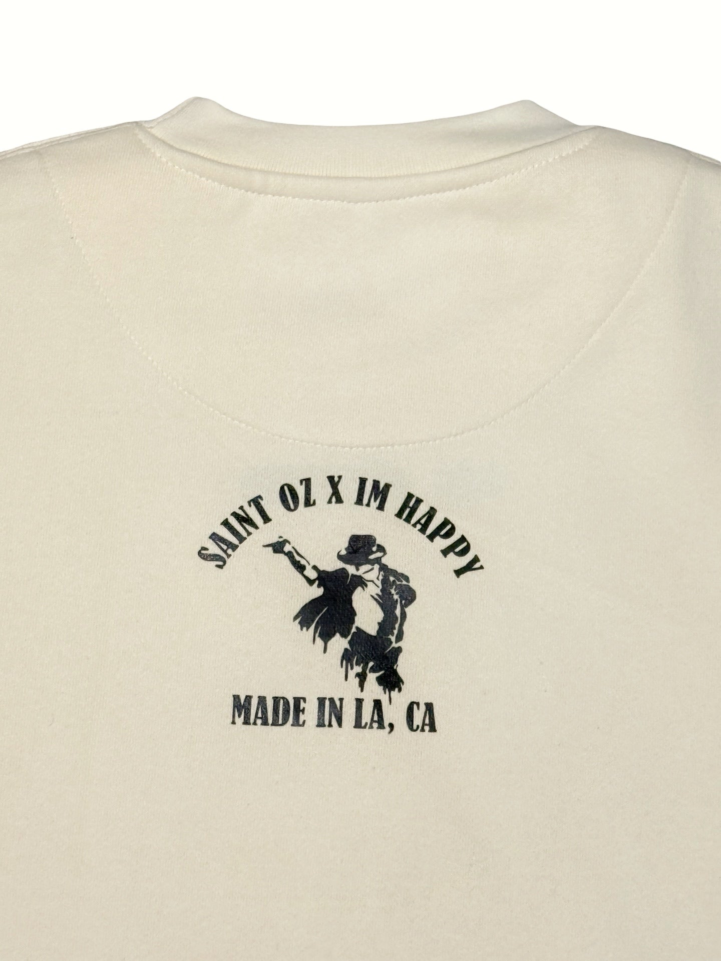 SAINT OZ x IAMHAPPY LA COLLAB — MJ Rhinestone Silence Crewneck (Vintage Cream) SIZE M