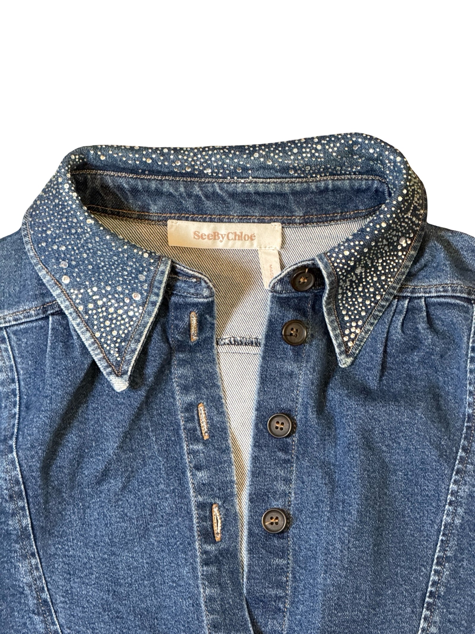 Recovered Artifact No. 044 — CRYSTAL COLLAR DENIM TOP — 1 OF 1 (SEE BY CHLOÉ REWORK) (WMNS M)