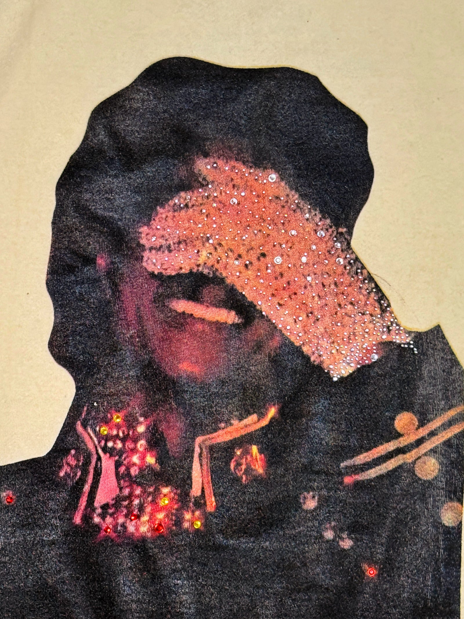 SAINT OZ x IAMHAPPY LA COLLAB — MJ Rhinestone Silence Crewneck (Vintage Cream) SIZE SMALL