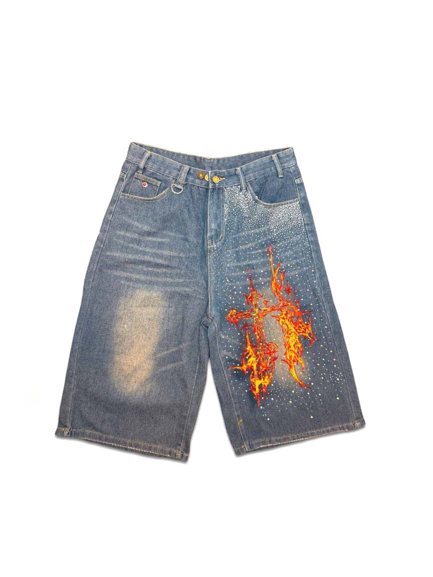 Recovered Artifact No. 037 — FLAREFORGE RHINESTONE JORTS — (SIZE 32)