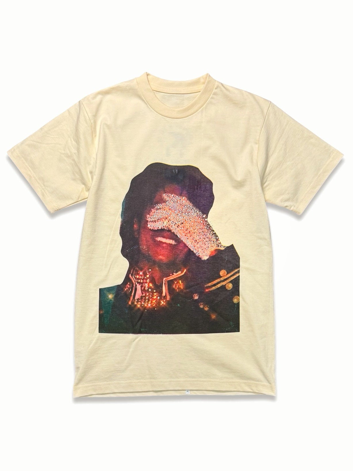 SAINT OZ x IAMHAPPY LA COLLAB — MJ Rhinestone Silence Tee (CREAM) SIZE SMALL