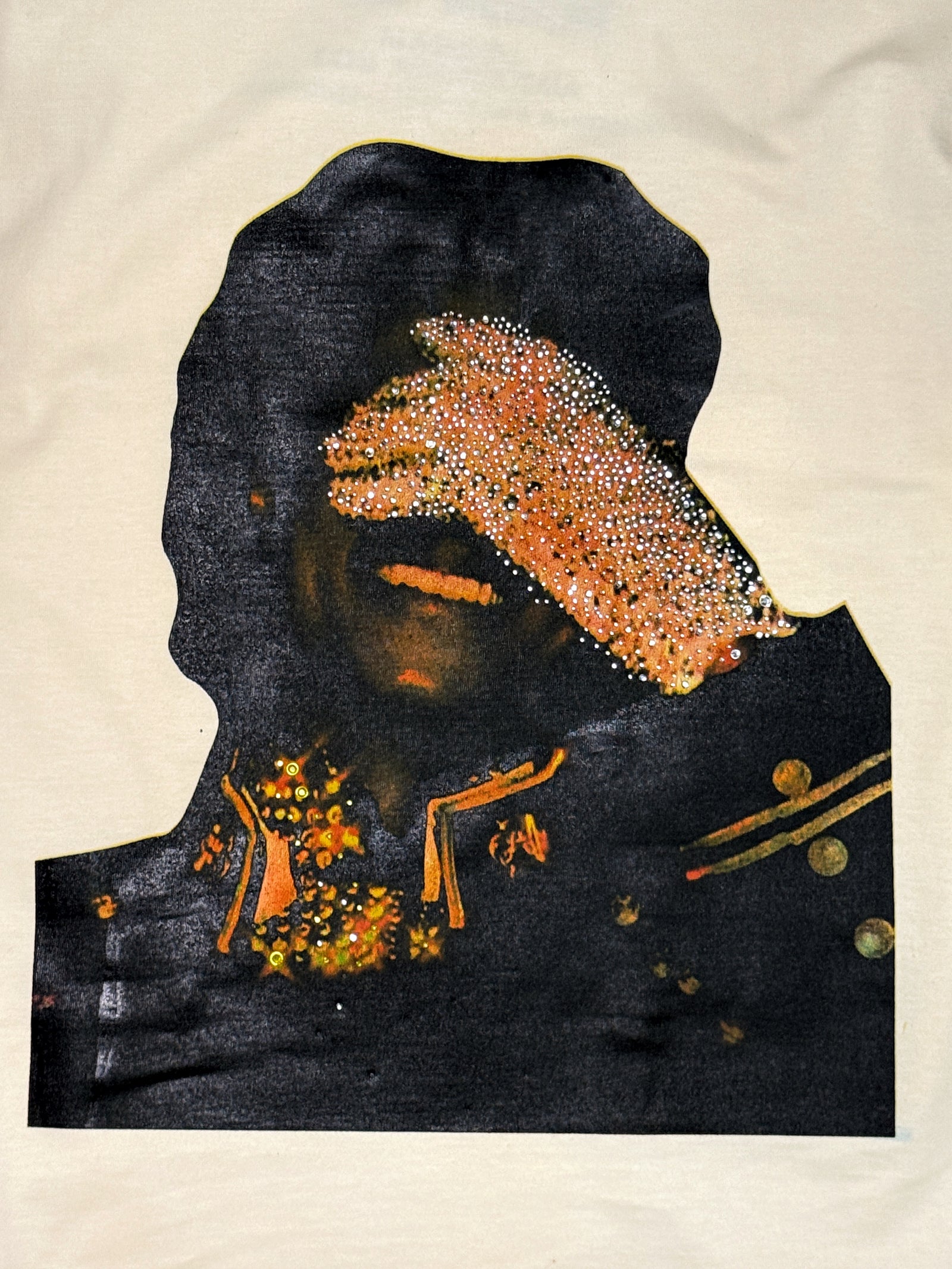 SAINT OZ x IAMHAPPY LA COLLAB — MJ Rhinestone Silence Tee (CREAM) SIZE MEDIUM