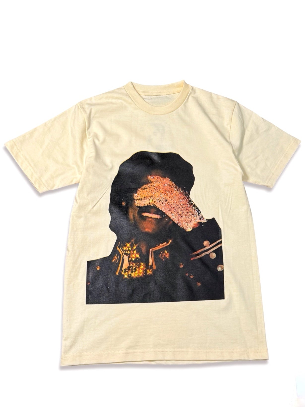 SAINT OZ x IAMHAPPY LA COLLAB — MJ Rhinestone Silence Tee (CREAM) SIZE SMALL