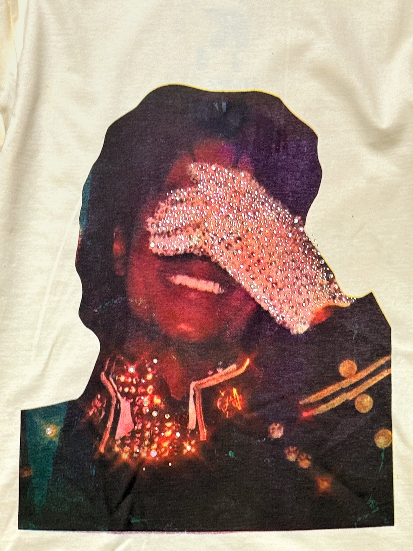 SAINT OZ x IAMHAPPY LA COLLAB — MJ Rhinestone Silence Tee (CREAM) SIZE SMALL