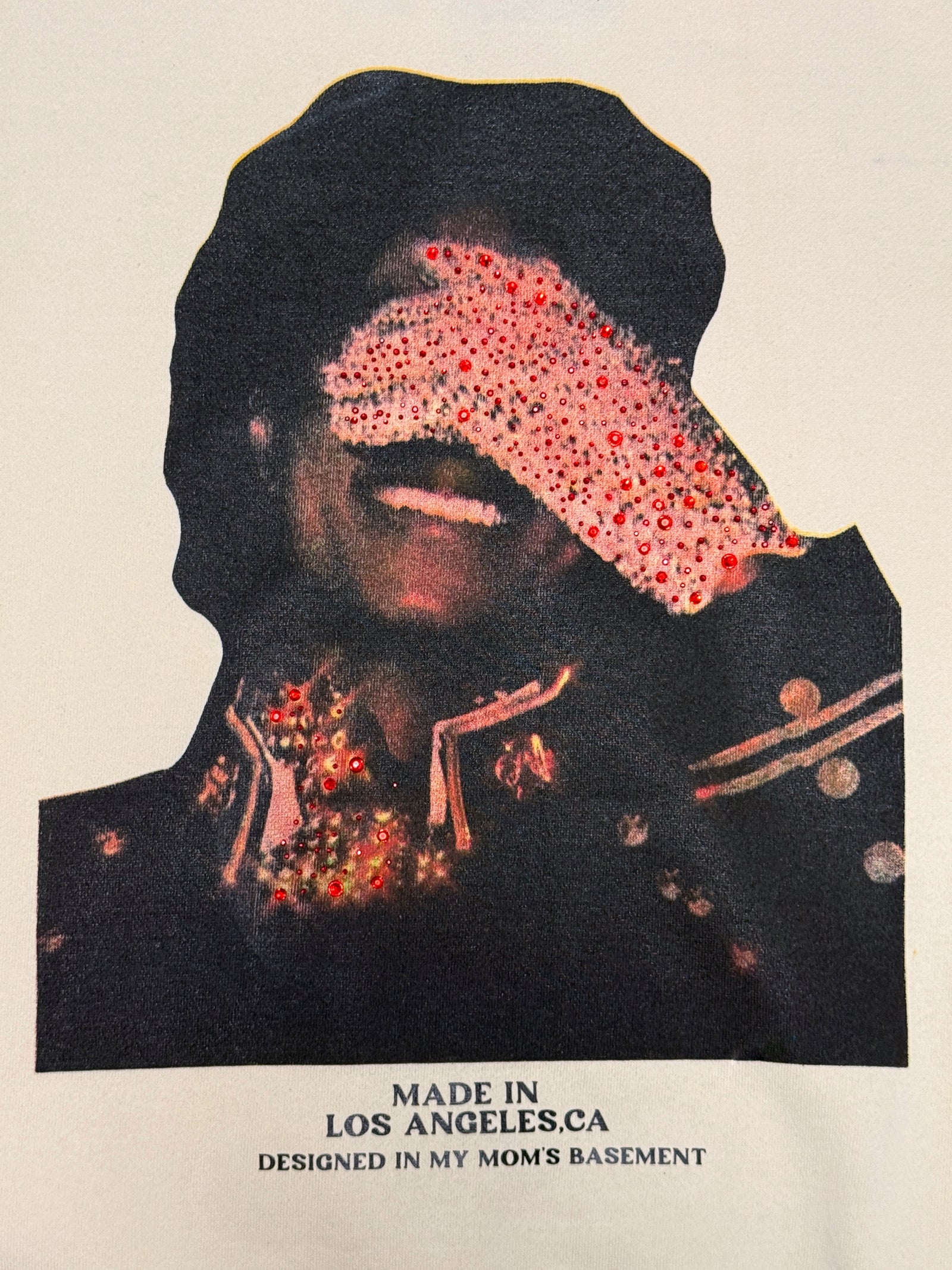 SAINT OZ x IAMHAPPY LA COLLAB — MJ Rhinestone Silence Crewneck (Vintage Cream) SIZE M