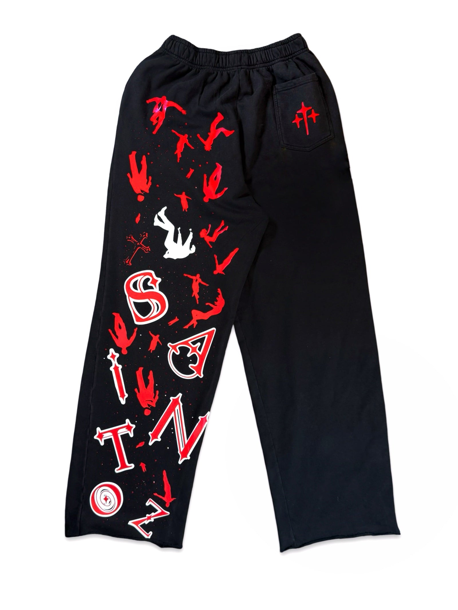 Studio Work No. 016 — FALLEN SAINTS BAGGY SWEATPANT — BLACK/CRIMSON
