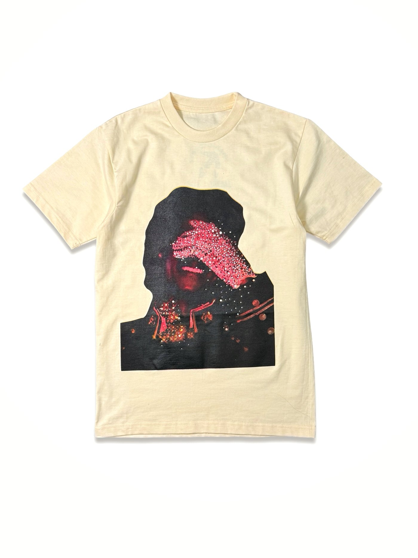 SAINT OZ x IAMHAPPY LA COLLAB — MJ Rhinestone Silence Tee (CREAM) SIZE SMALL
