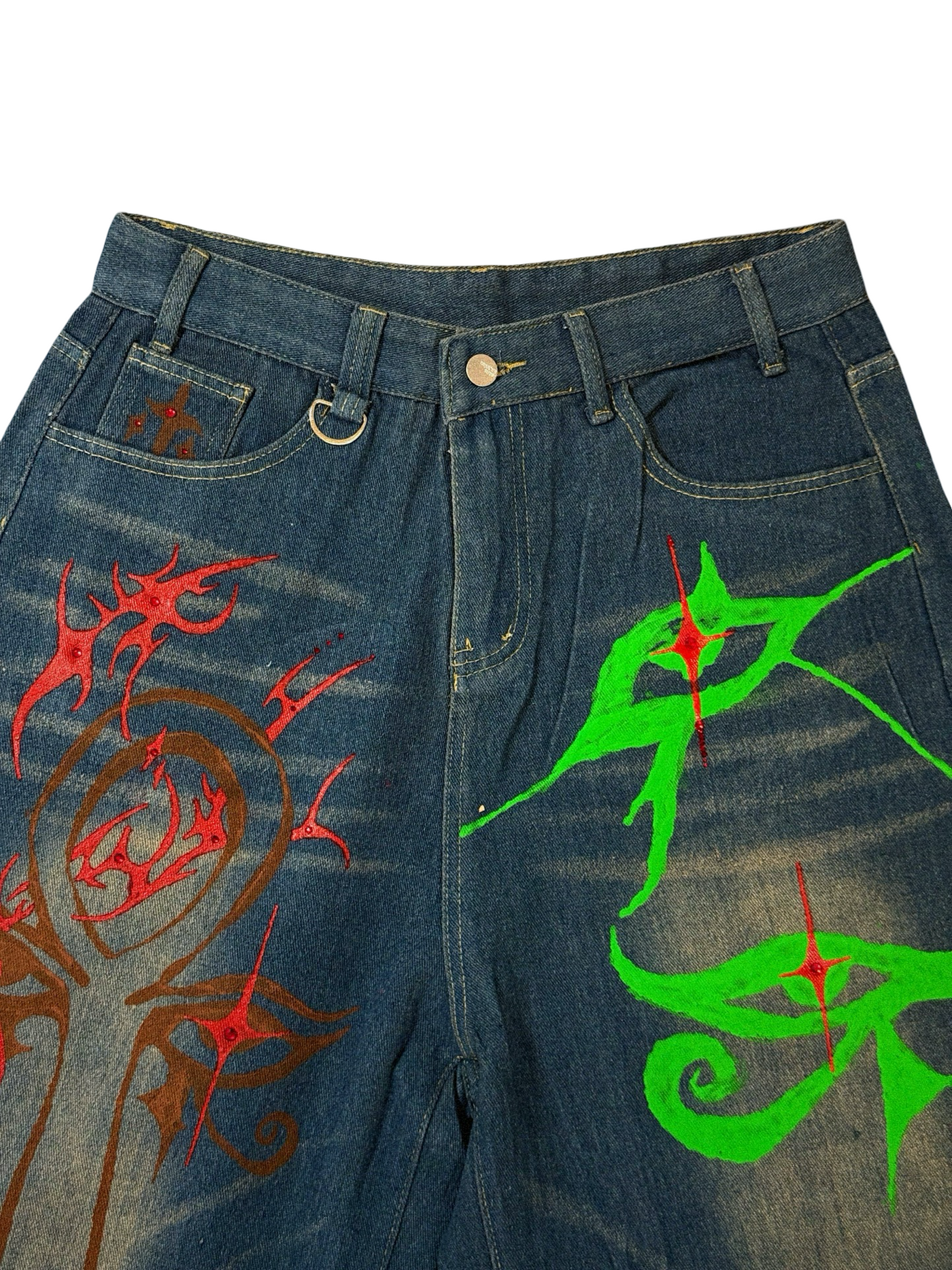 Recovered Artifact No. 669 — Egyptian-Cybersigilism Denim Jorts
