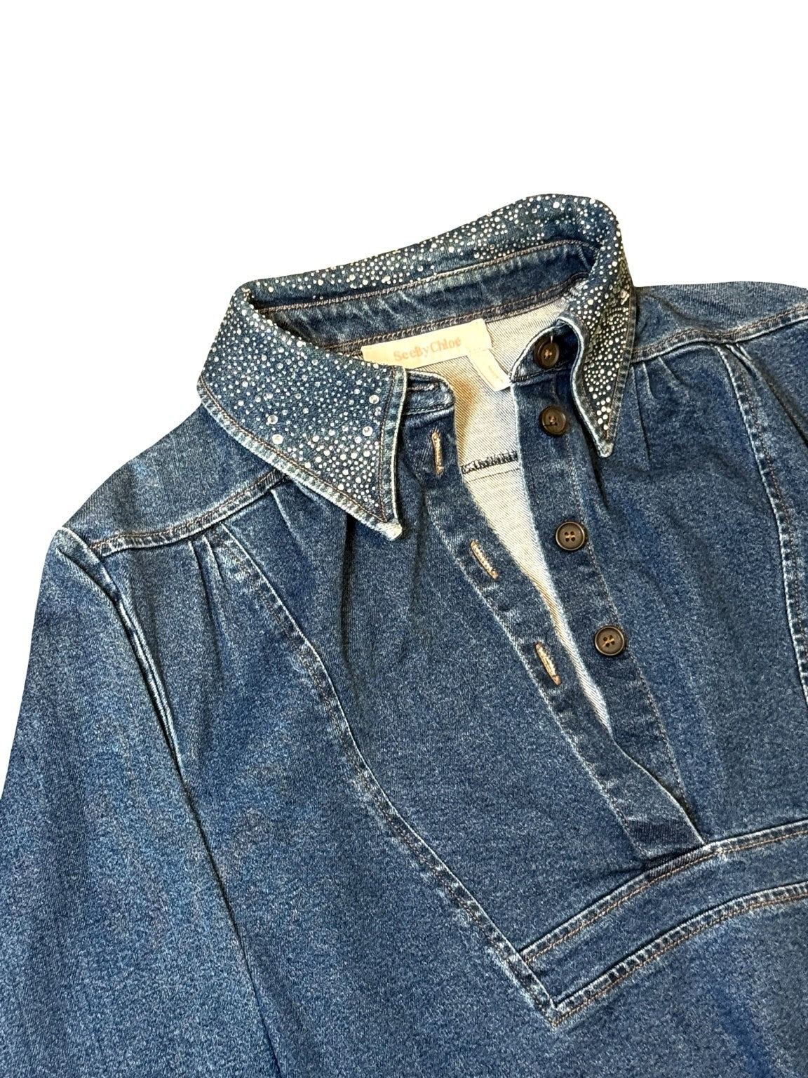 Recovered Artifact No. 044 — CRYSTAL COLLAR DENIM TOP — 1 OF 1 (SEE BY CHLOÉ REWORK) (WMNS M)